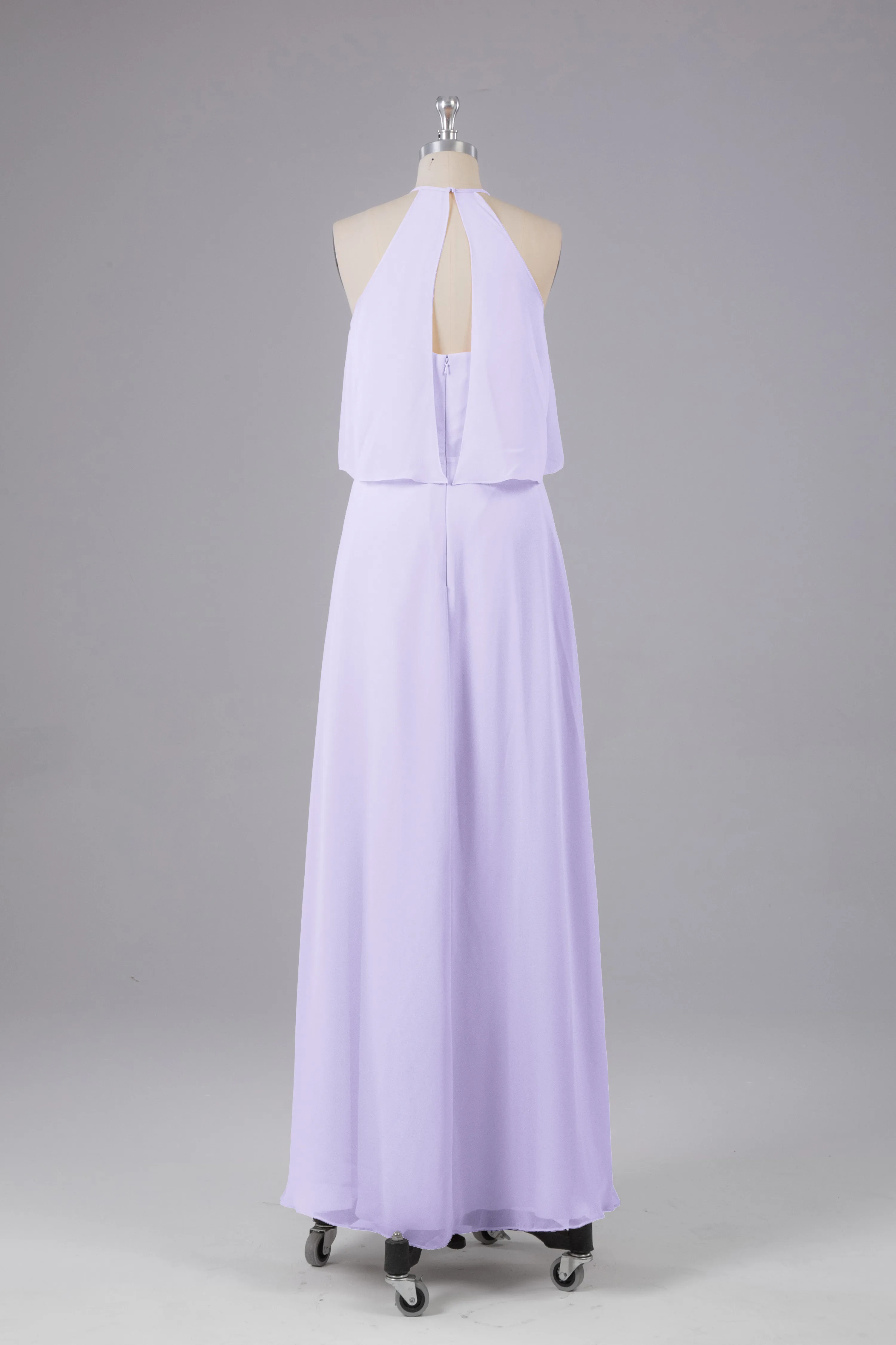 Simple Chiffon Column Halter Long Bridesmaid Dresses