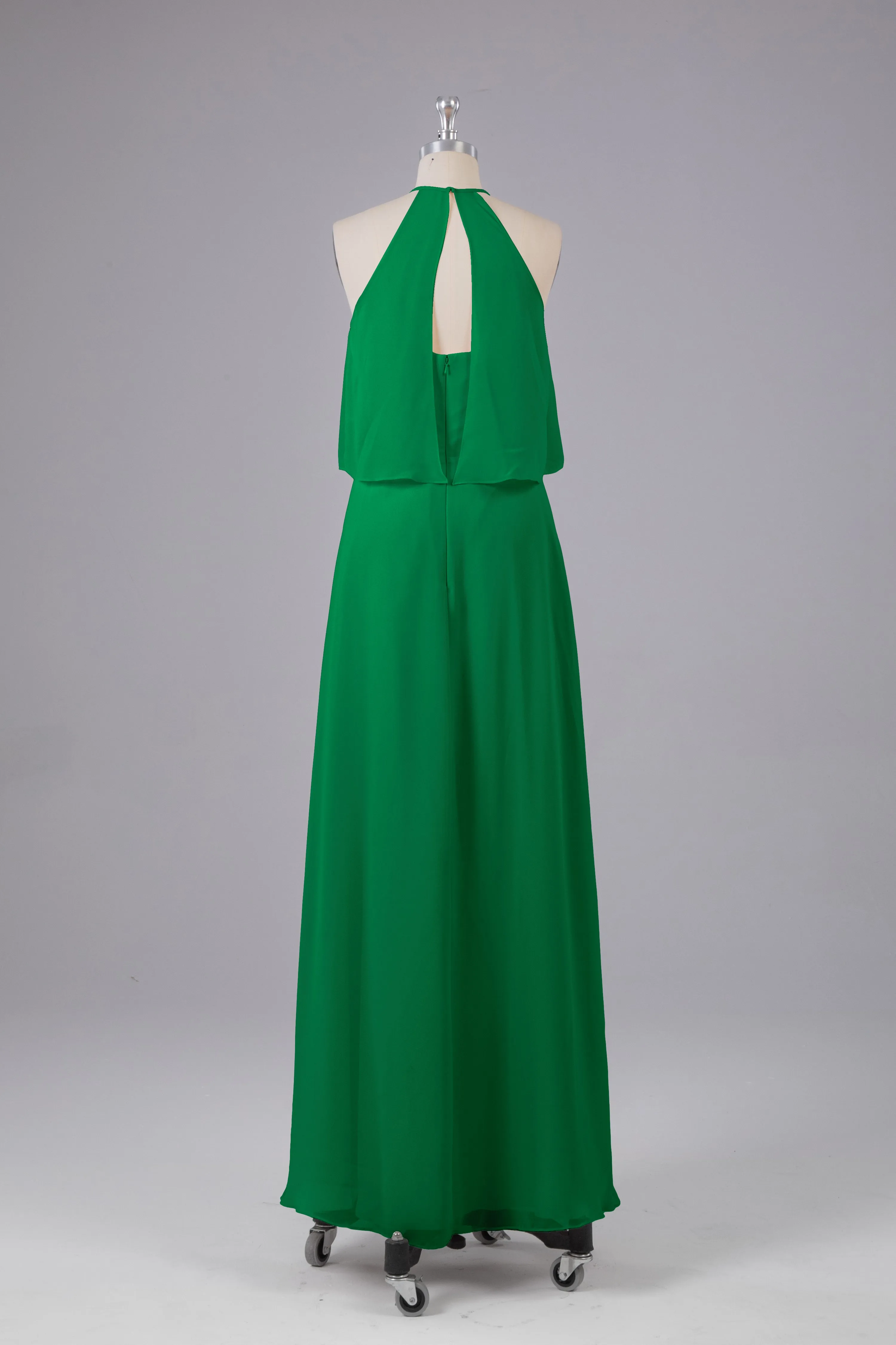 Simple Chiffon Column Halter Long Bridesmaid Dresses