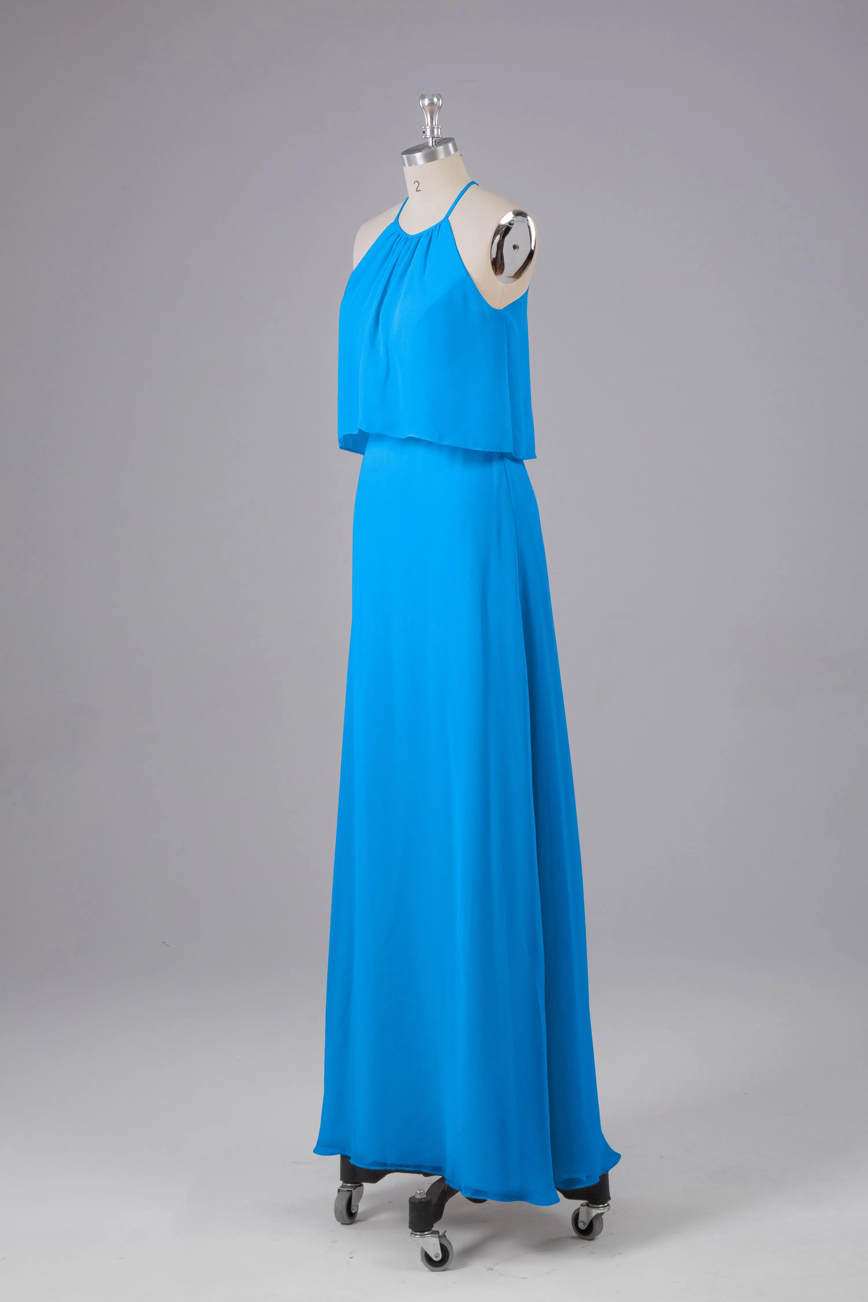 Simple Chiffon Column Halter Long Bridesmaid Dresses