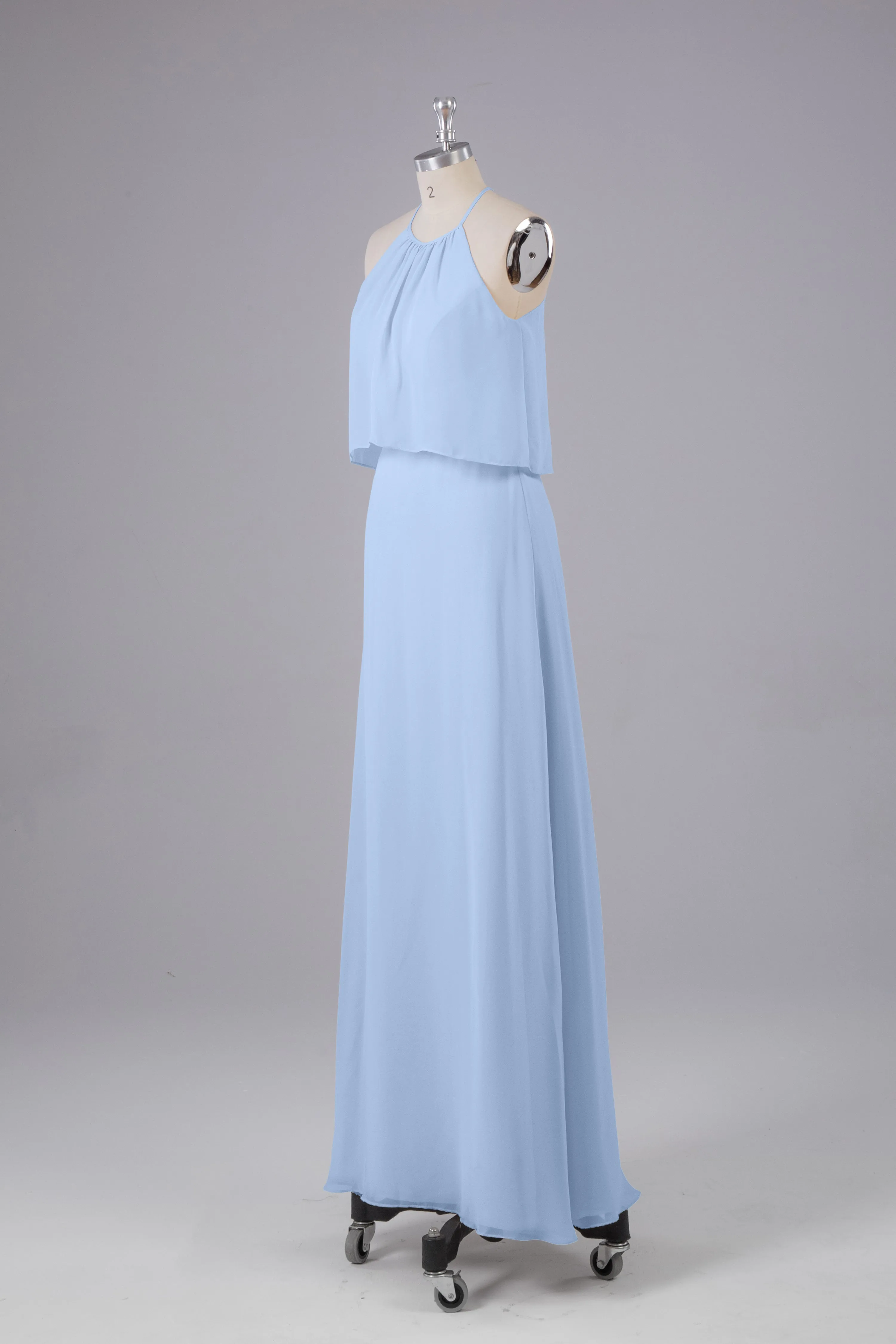 Simple Chiffon Column Halter Long Bridesmaid Dresses