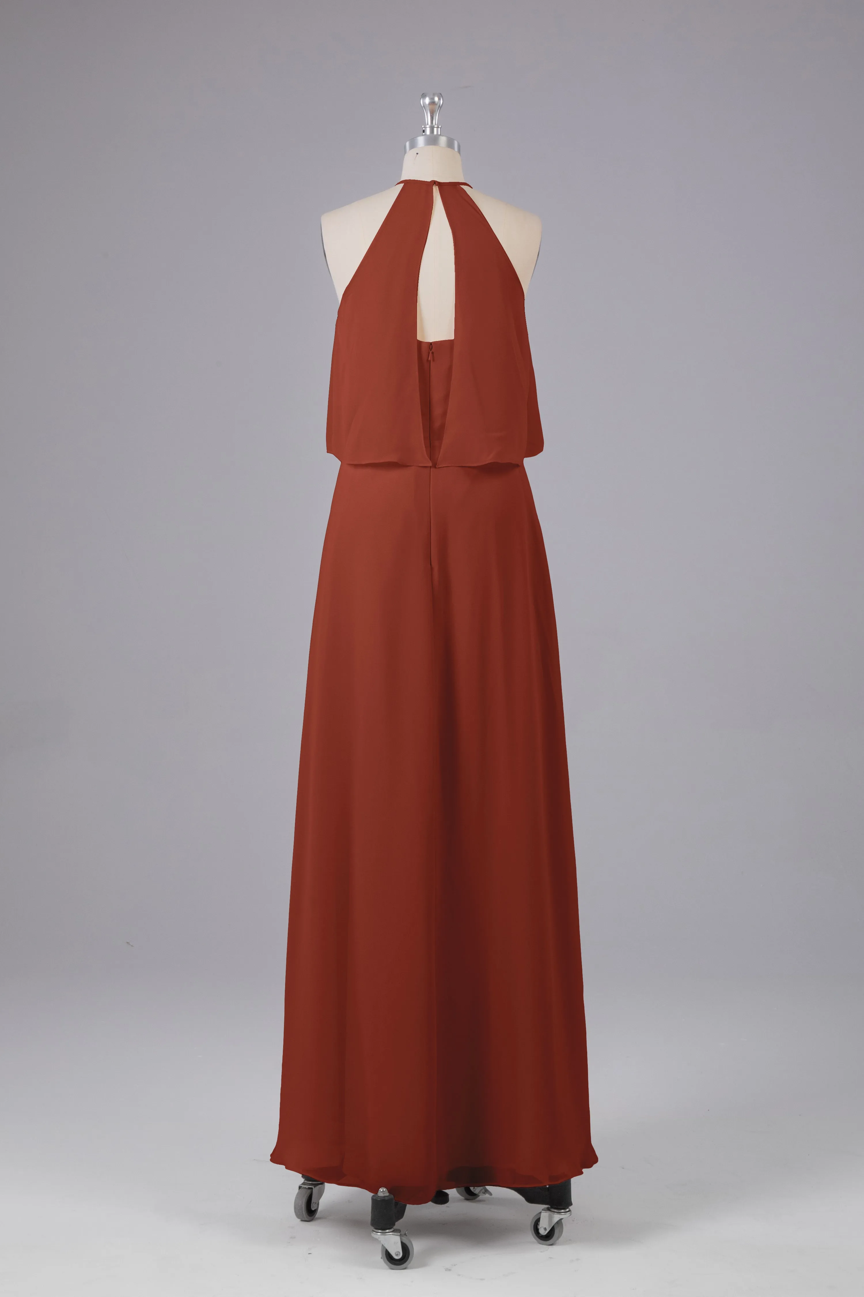 Simple Chiffon Column Halter Long Bridesmaid Dresses