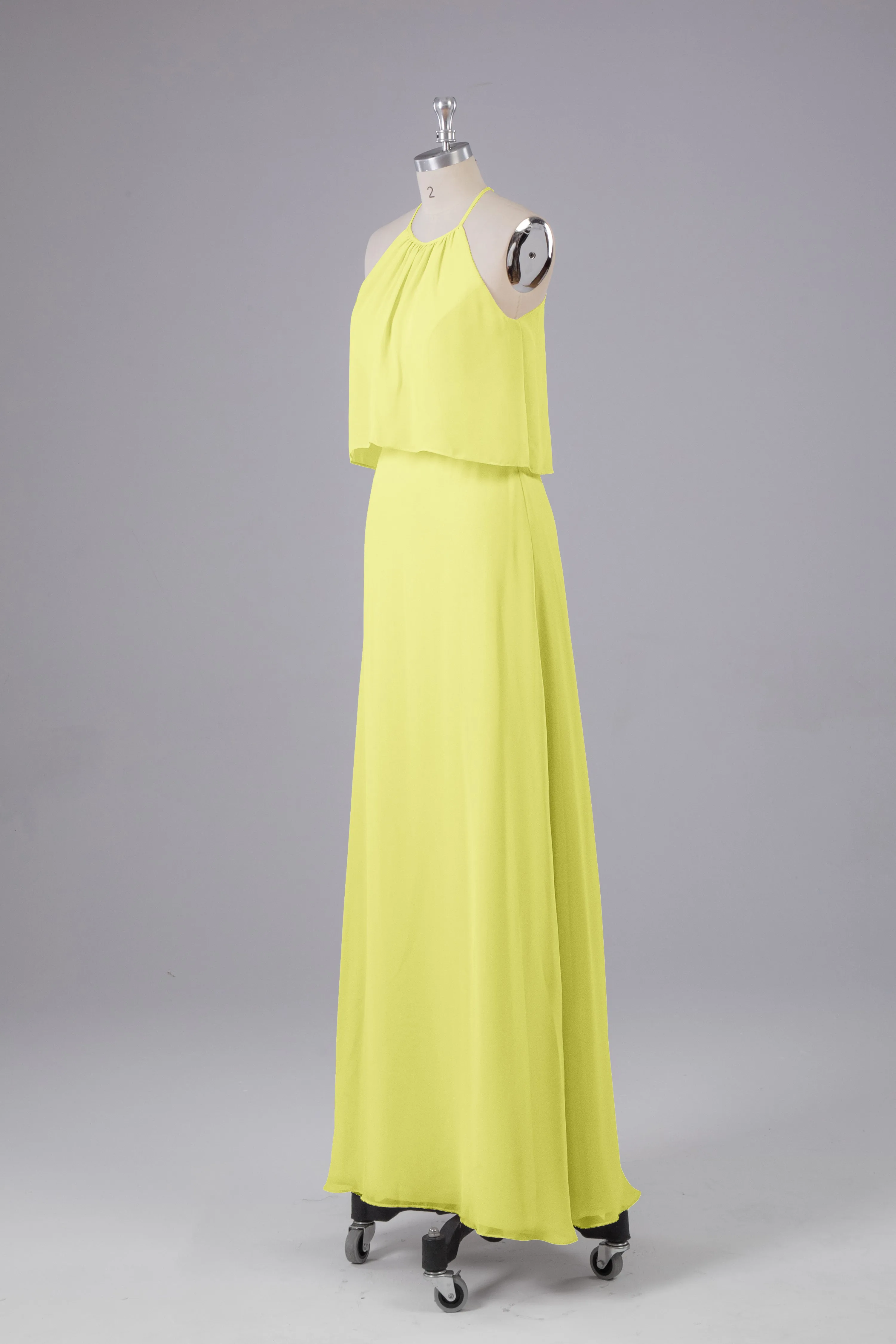 Simple Chiffon Column Halter Long Bridesmaid Dresses