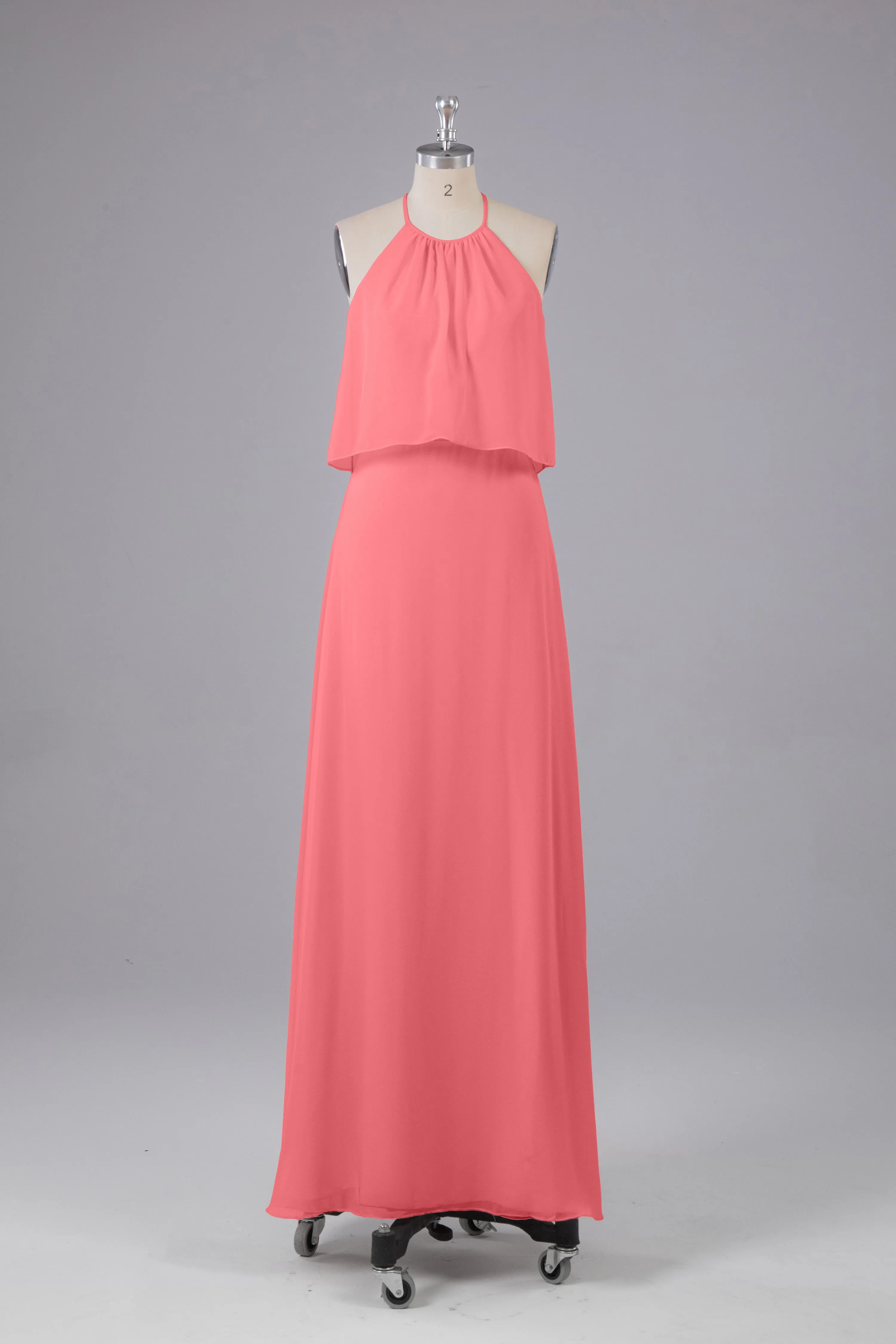 Simple Chiffon Column Halter Long Bridesmaid Dresses