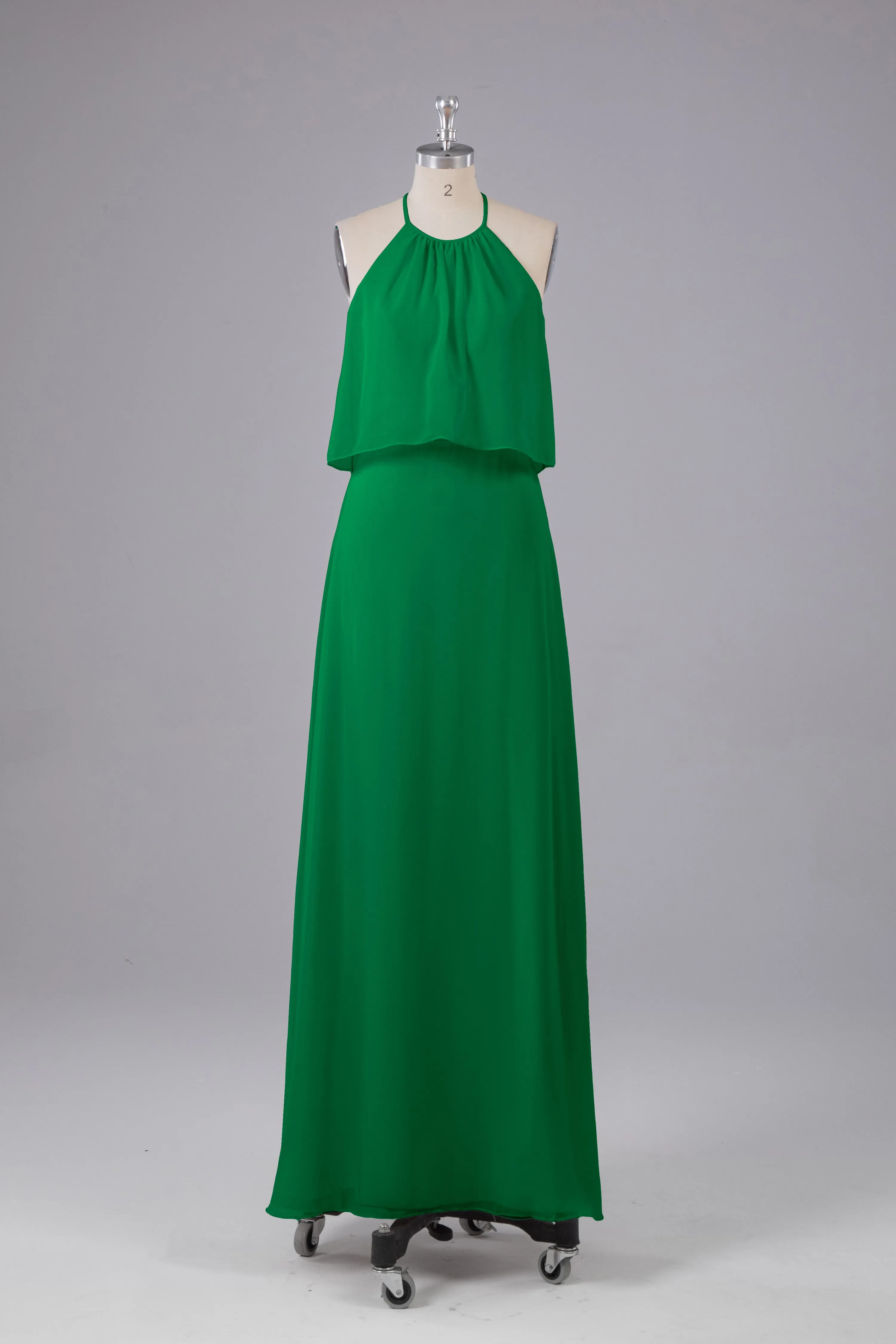 Simple Chiffon Column Halter Long Bridesmaid Dresses