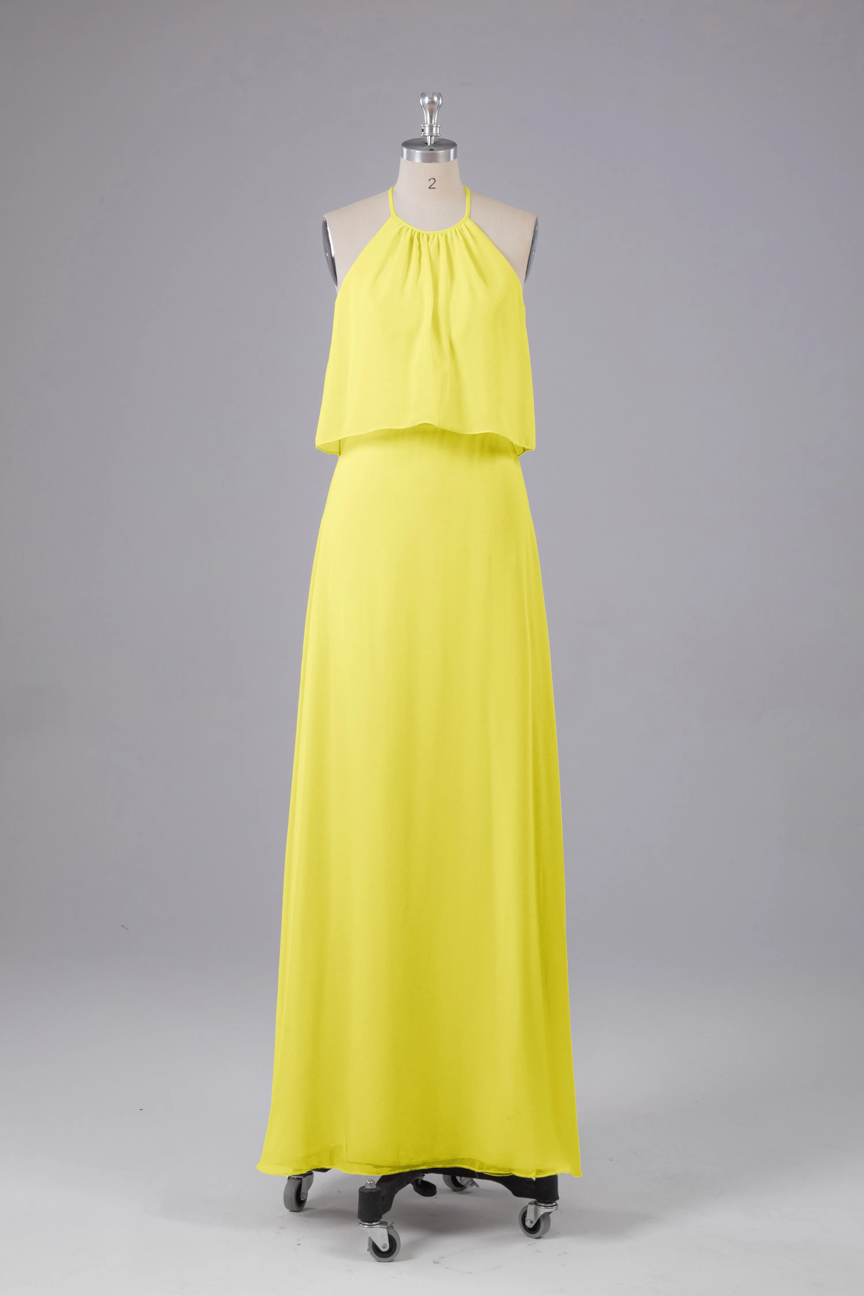 Simple Chiffon Column Halter Long Bridesmaid Dresses