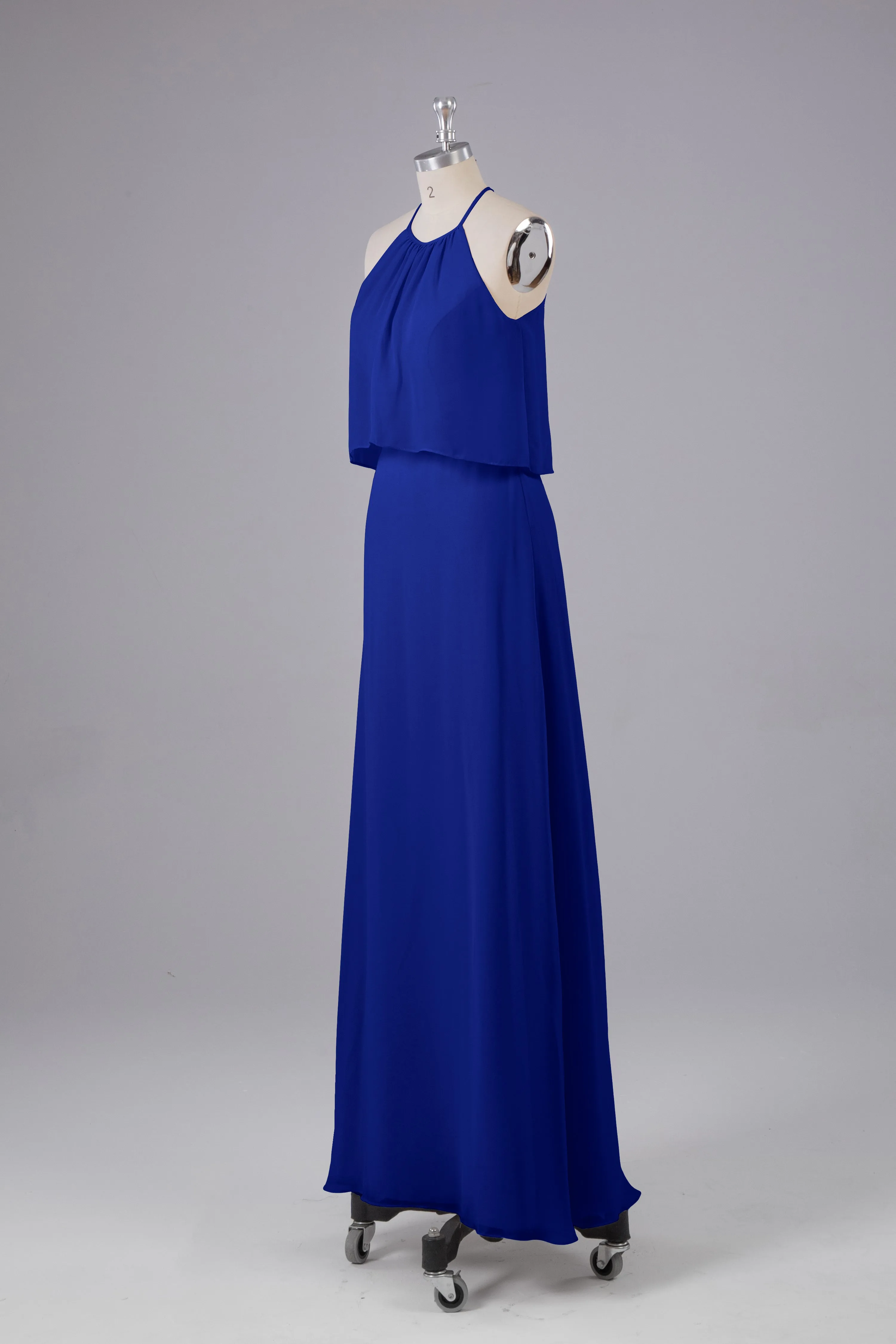 Simple Chiffon Column Halter Long Bridesmaid Dresses