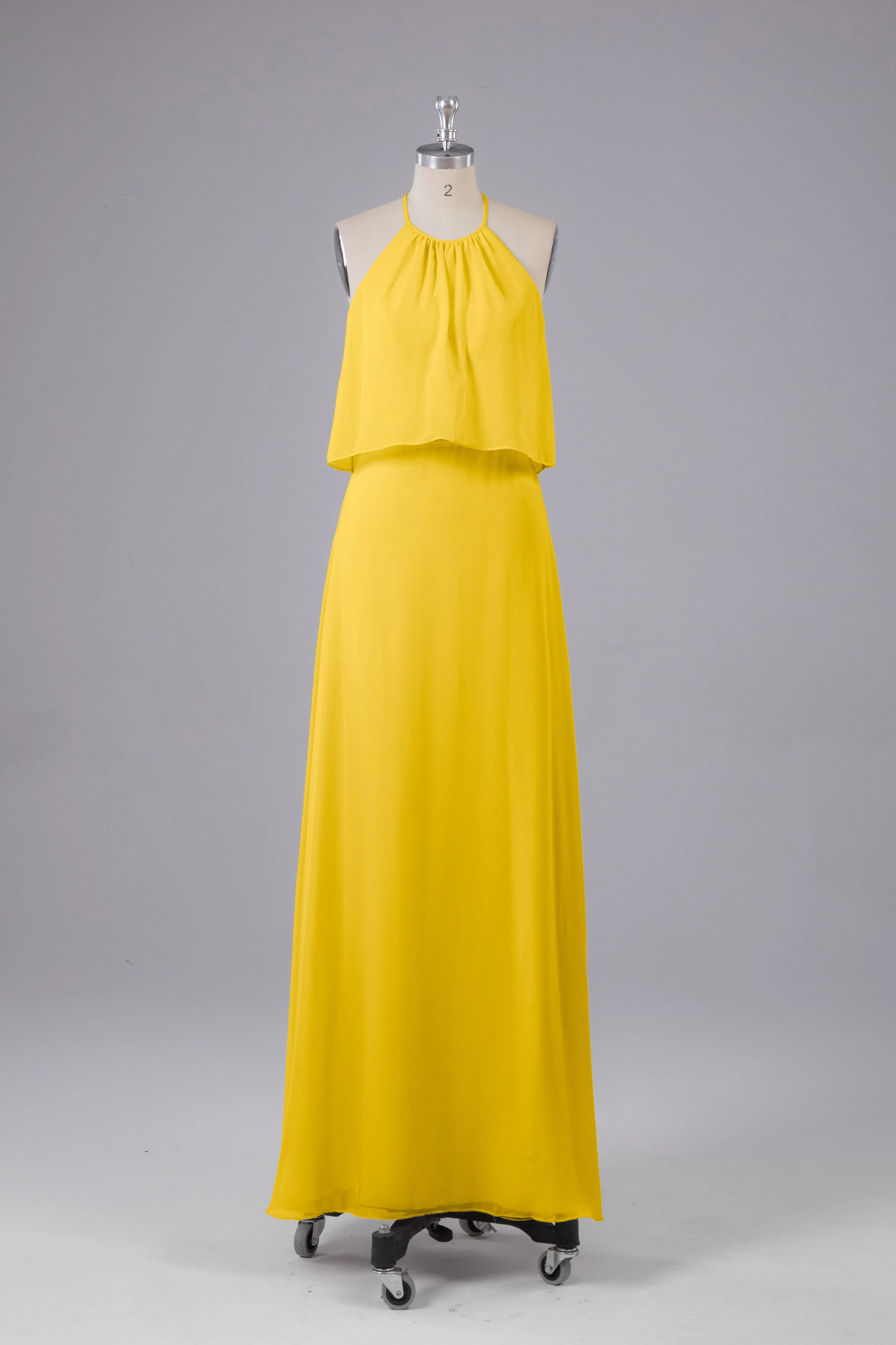 Simple Chiffon Column Halter Long Bridesmaid Dresses
