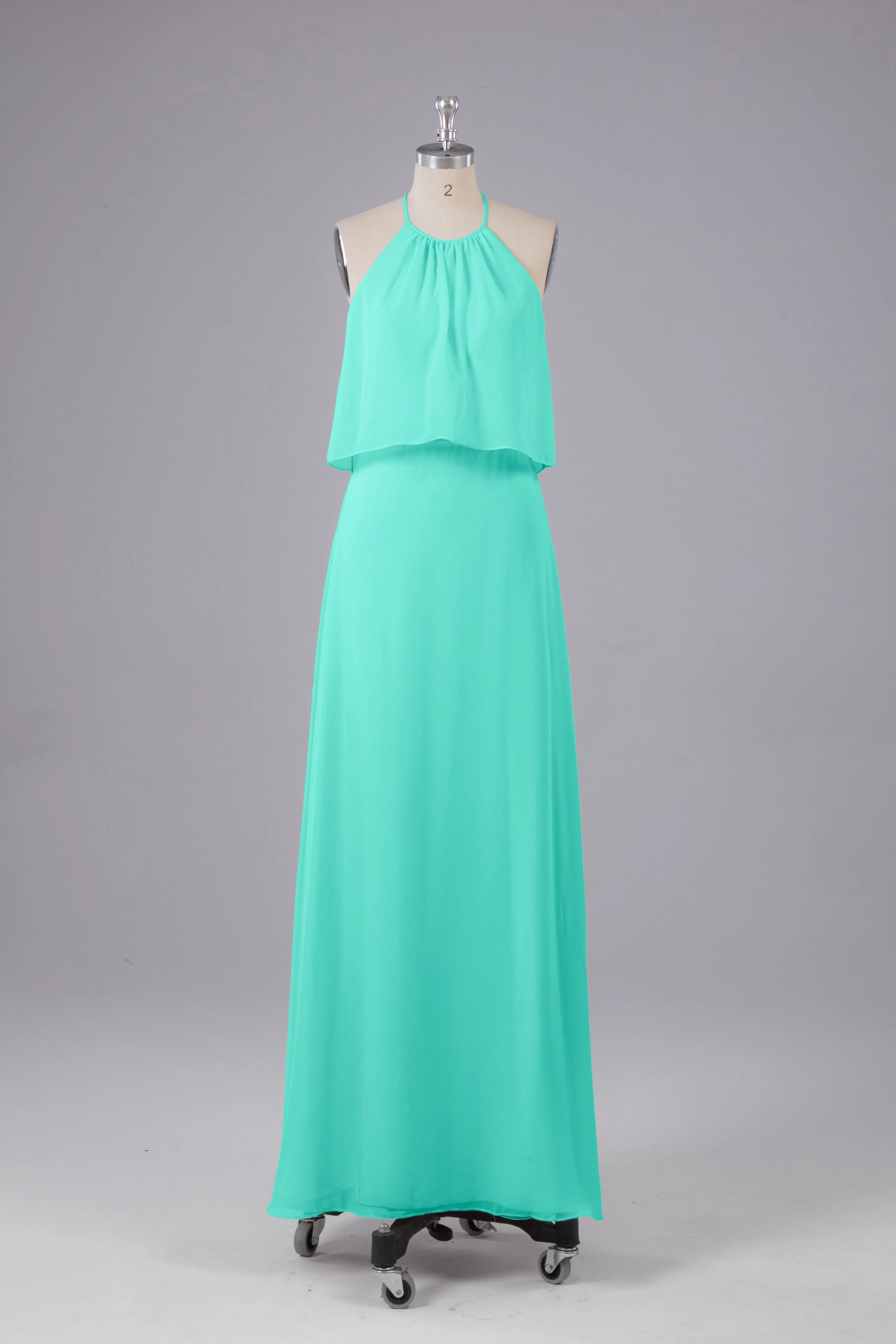 Simple Chiffon Column Halter Long Bridesmaid Dresses