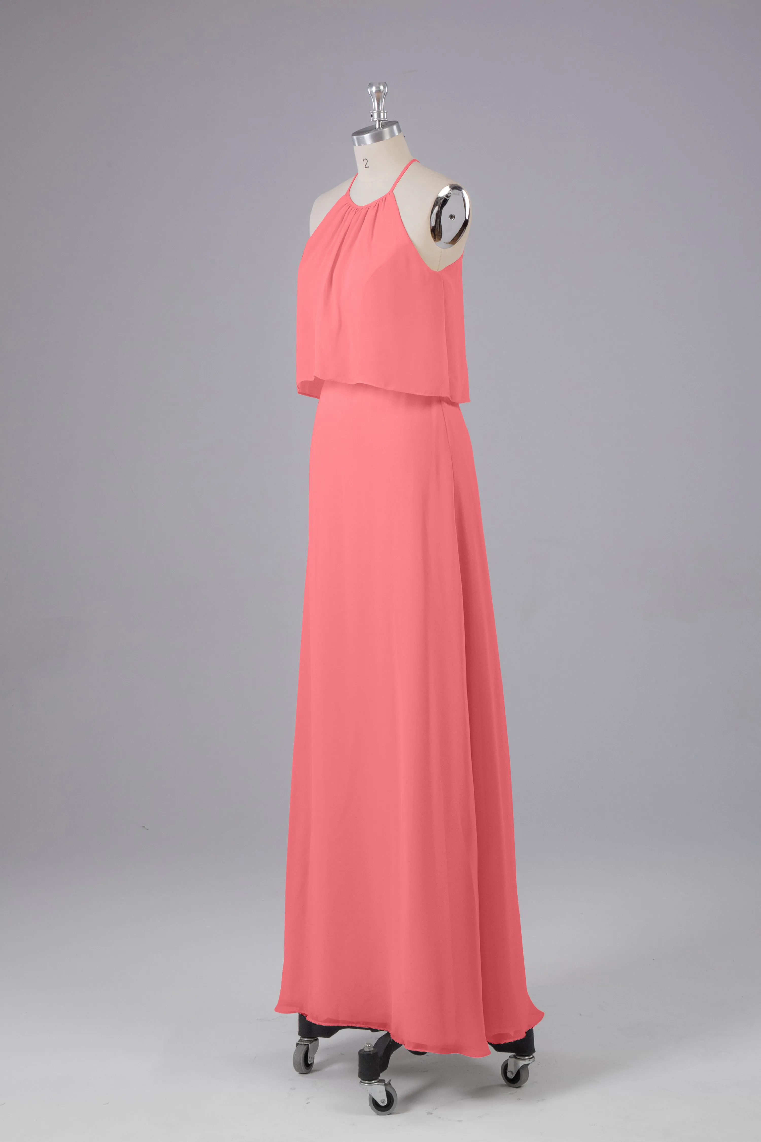 Simple Chiffon Column Halter Long Bridesmaid Dresses