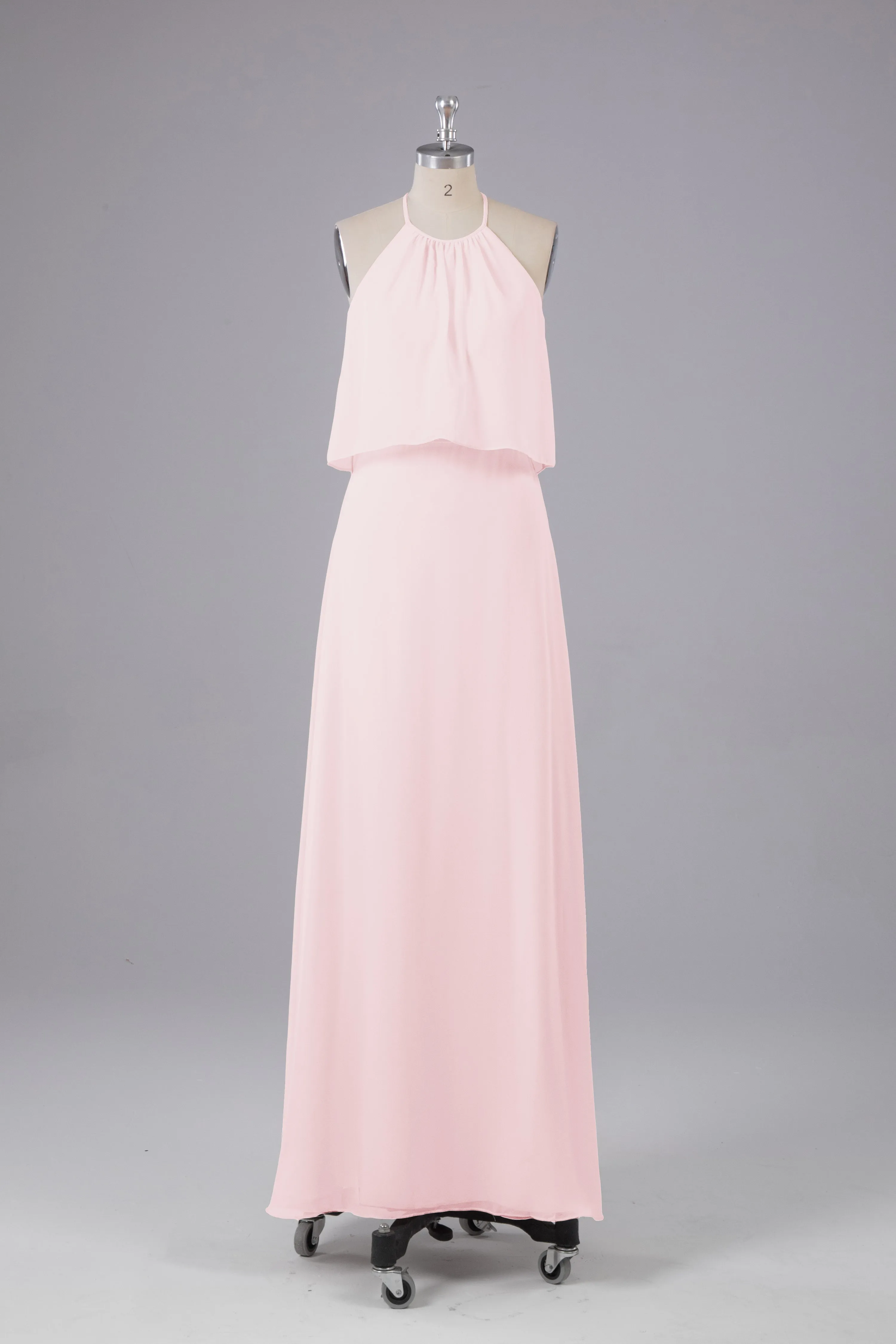 Simple Chiffon Column Halter Long Bridesmaid Dresses