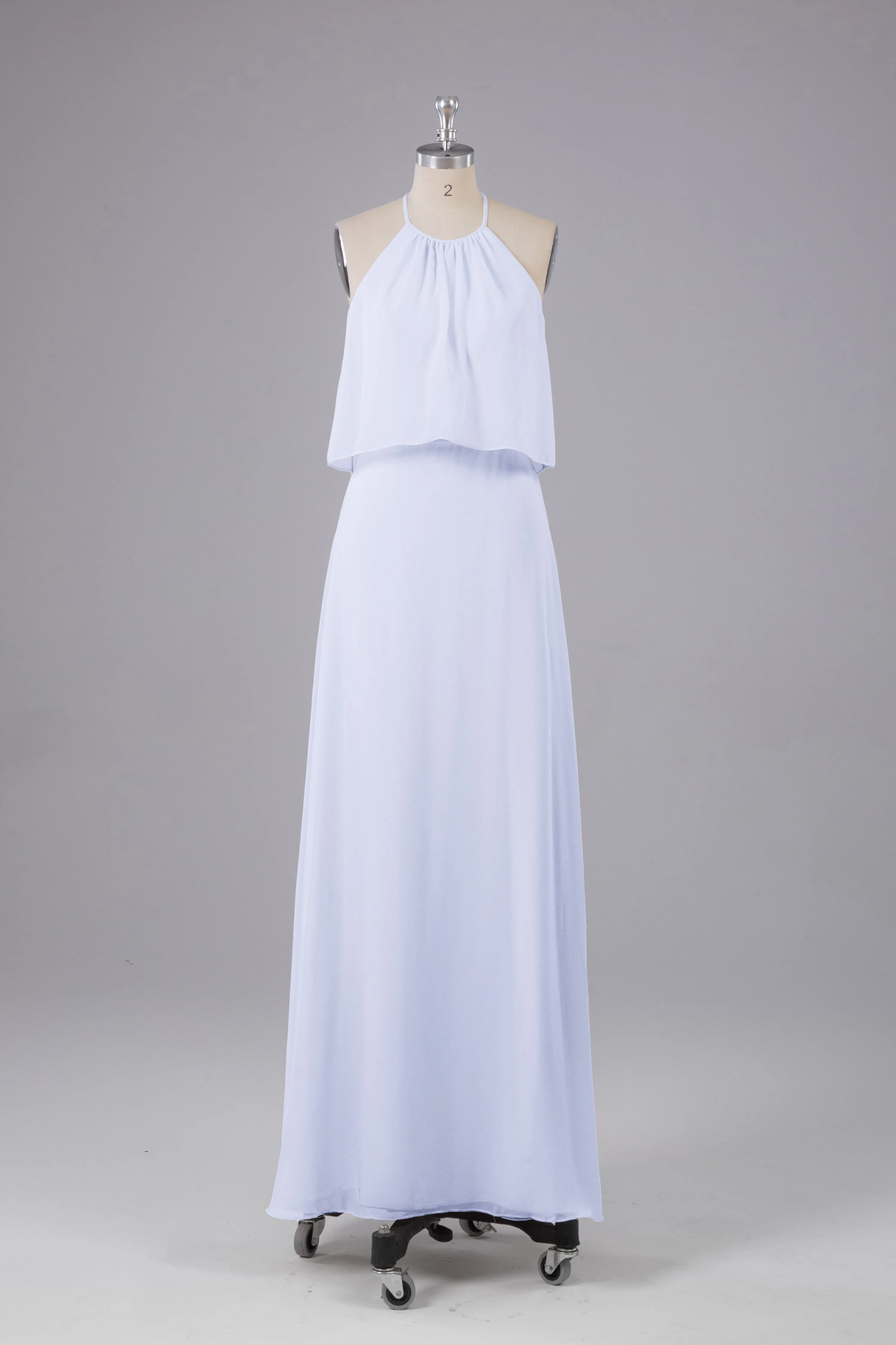 Simple Chiffon Column Halter Long Bridesmaid Dresses