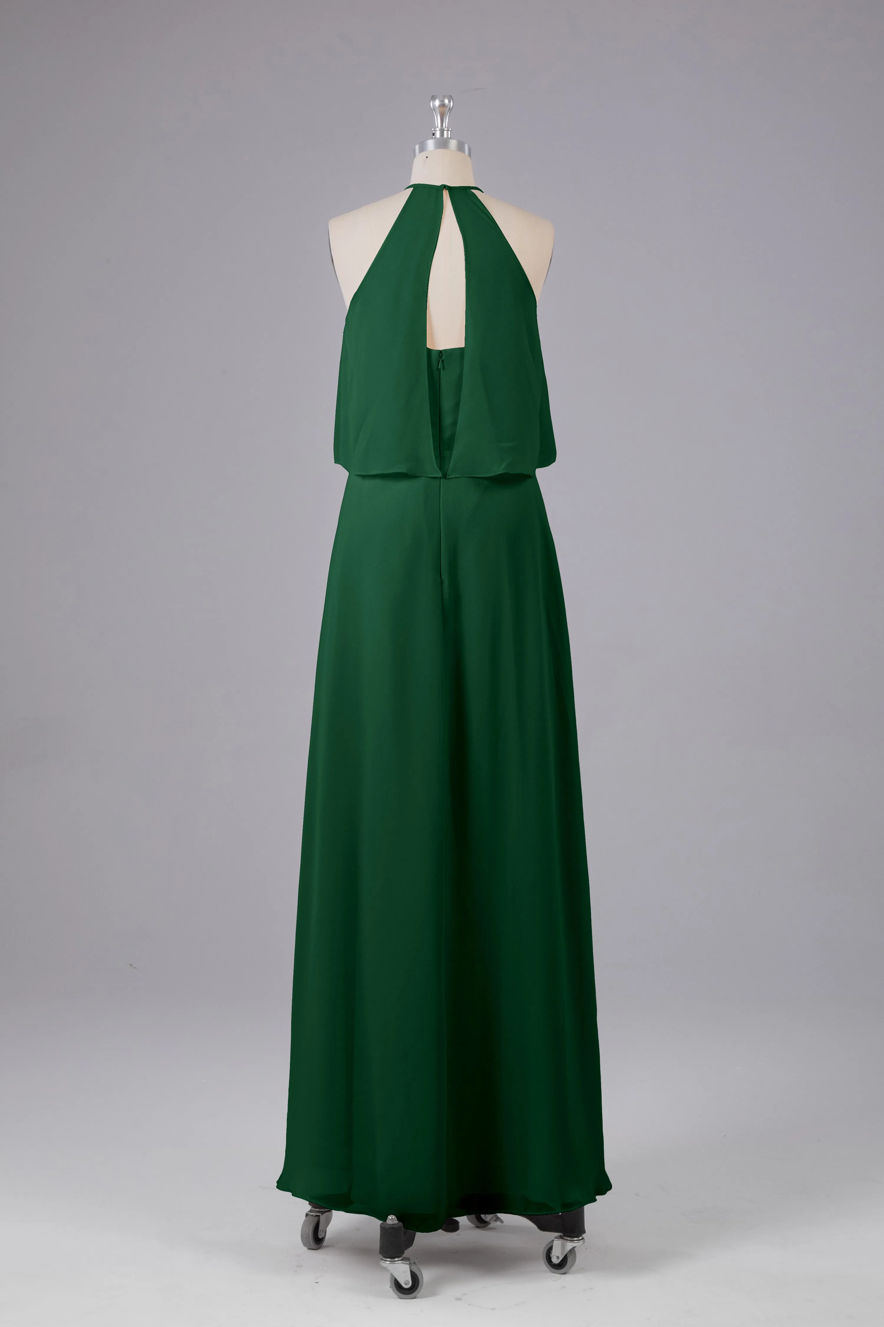 Simple Chiffon Column Halter Long Bridesmaid Dresses