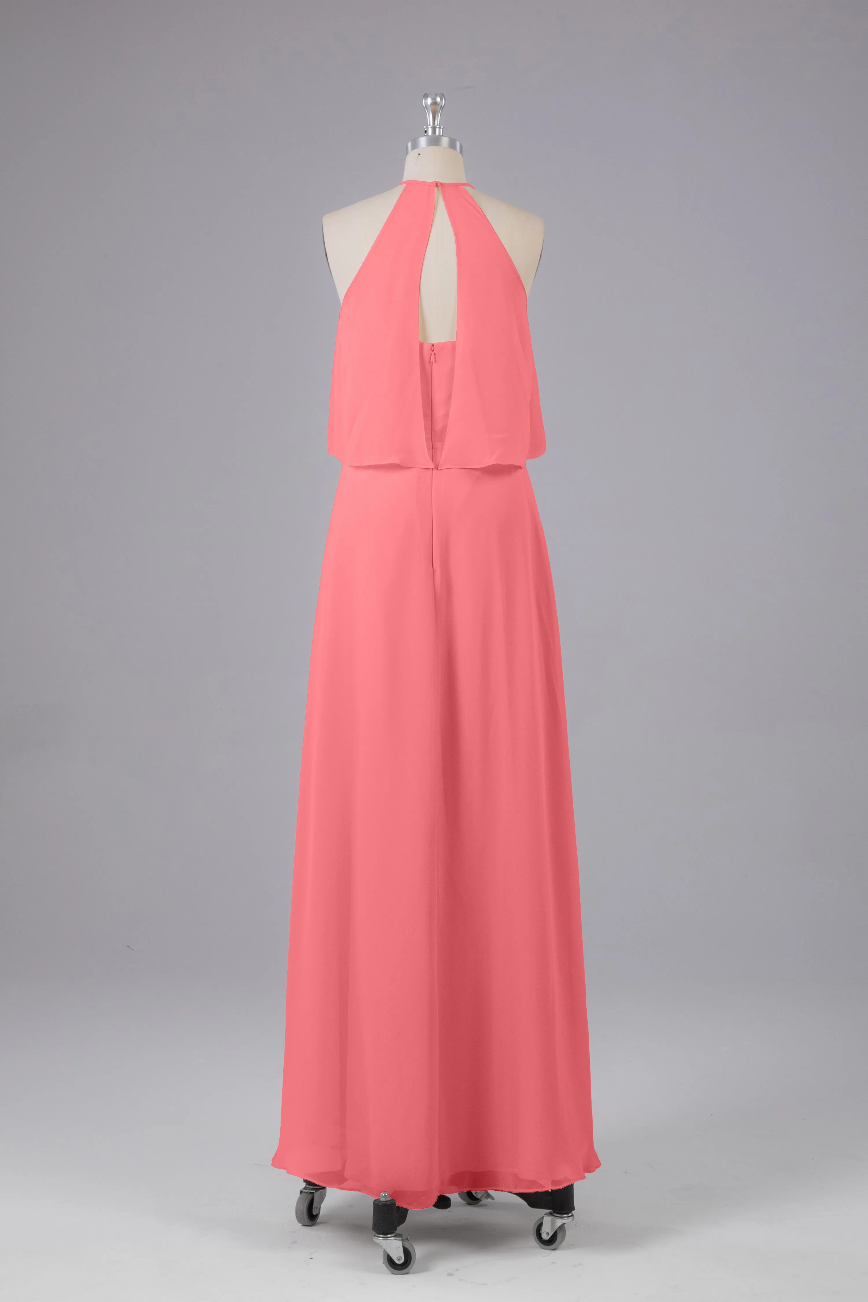 Simple Chiffon Column Halter Long Bridesmaid Dresses