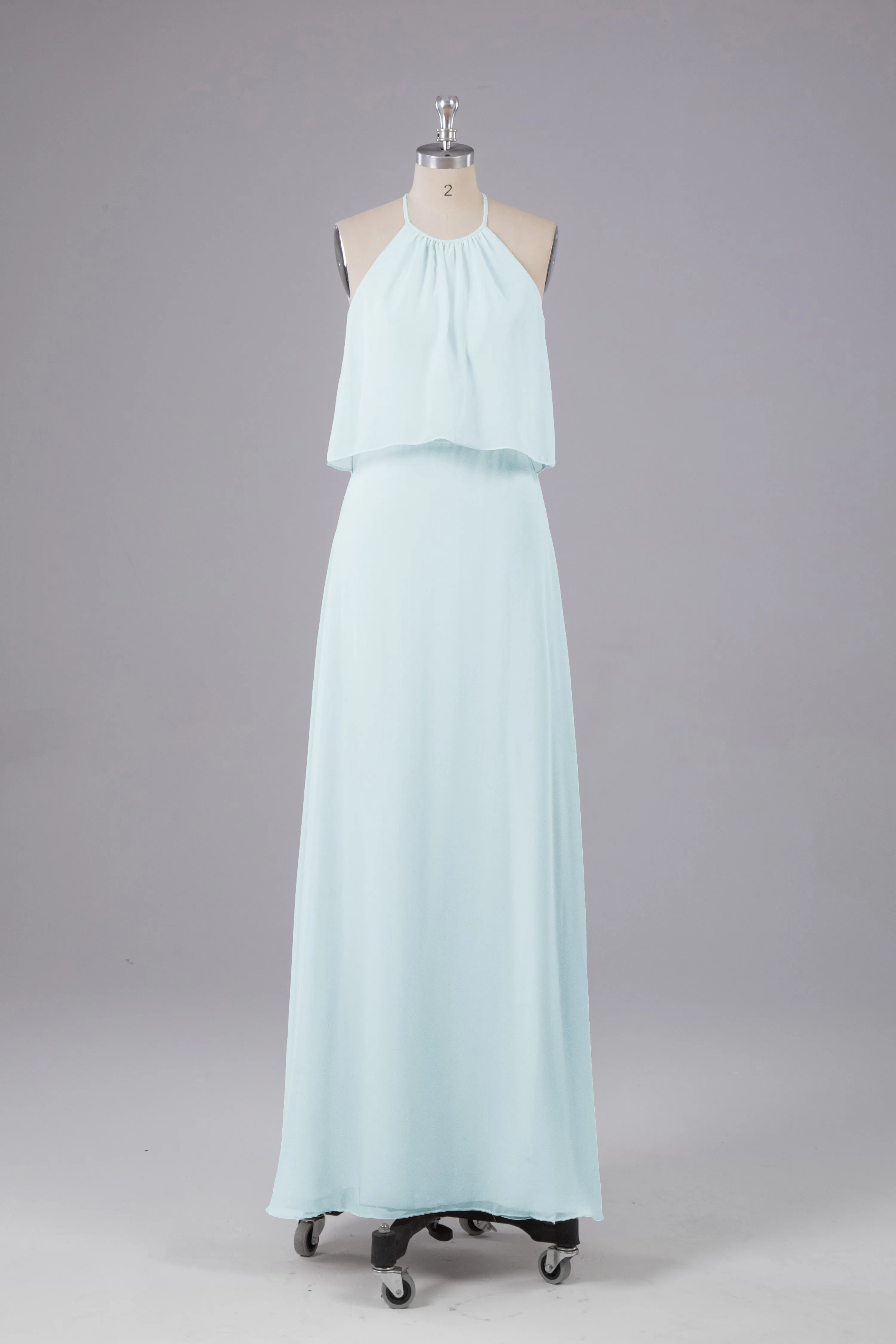 Simple Chiffon Column Halter Long Bridesmaid Dresses