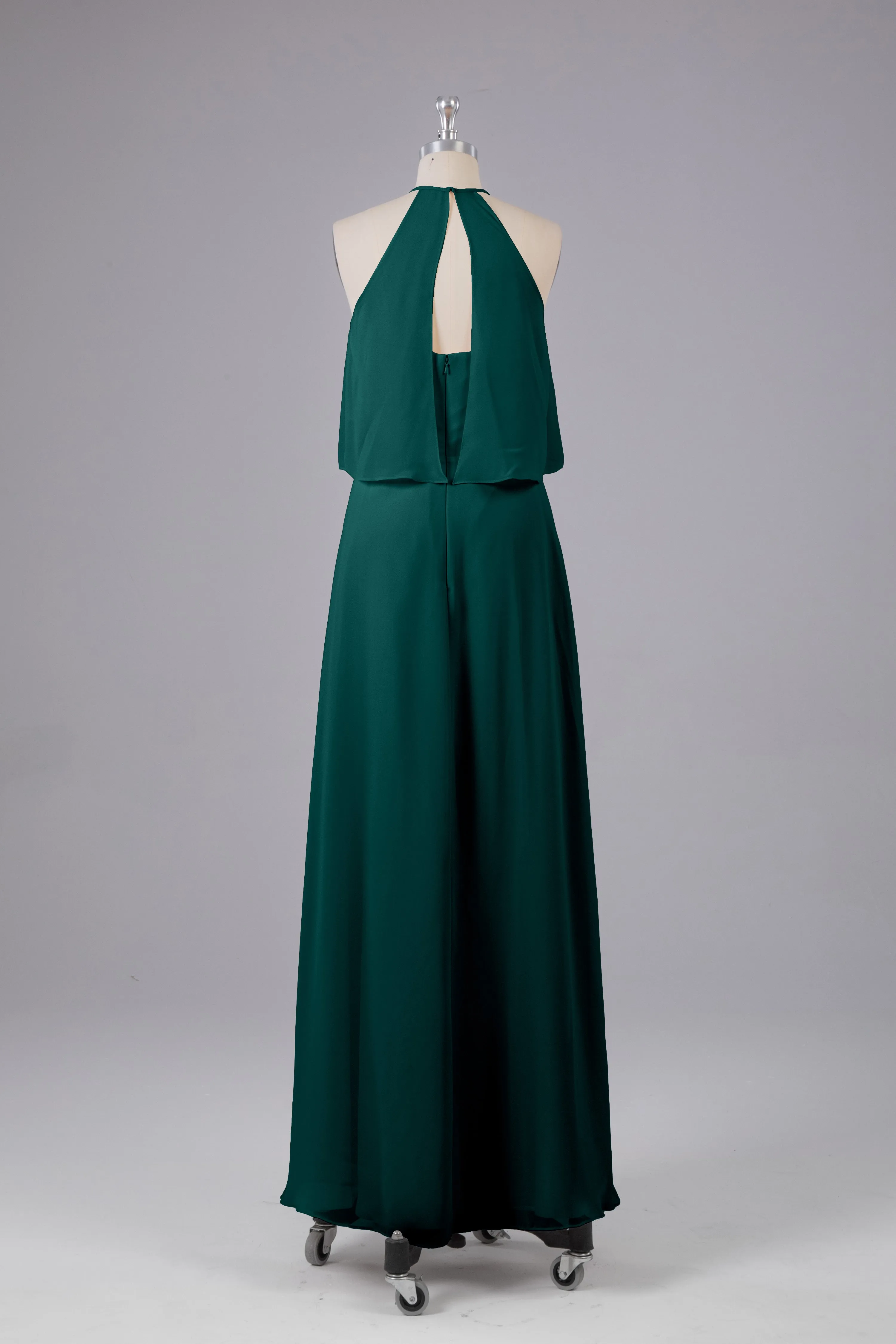 Simple Chiffon Column Halter Long Bridesmaid Dresses