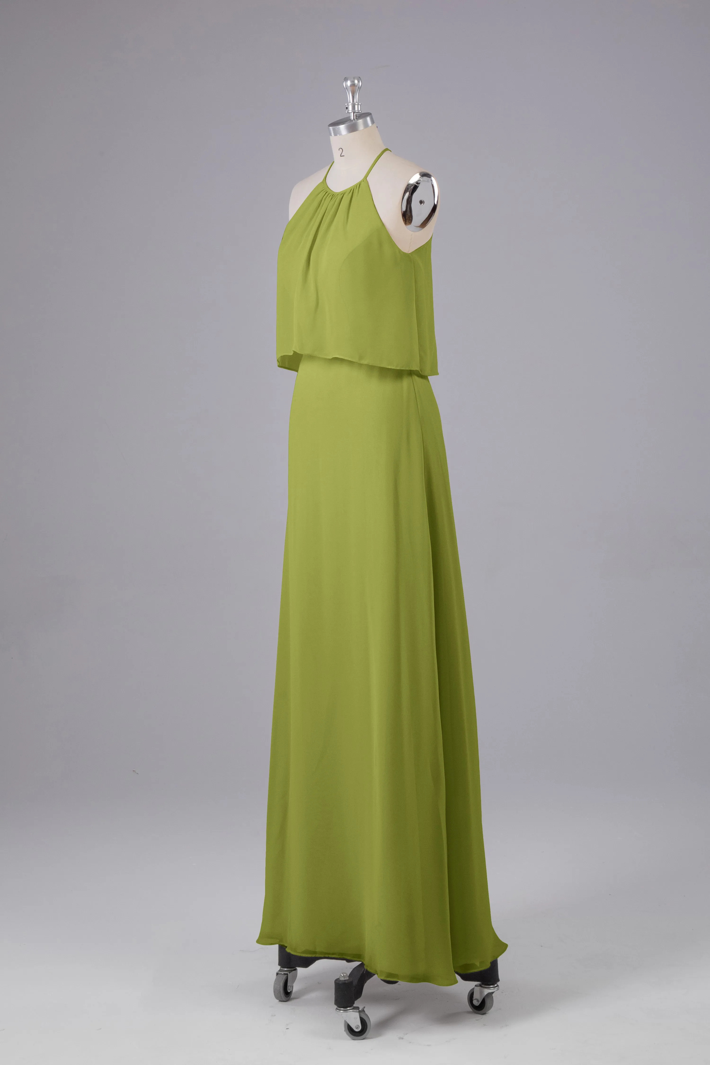 Simple Chiffon Column Halter Long Bridesmaid Dresses