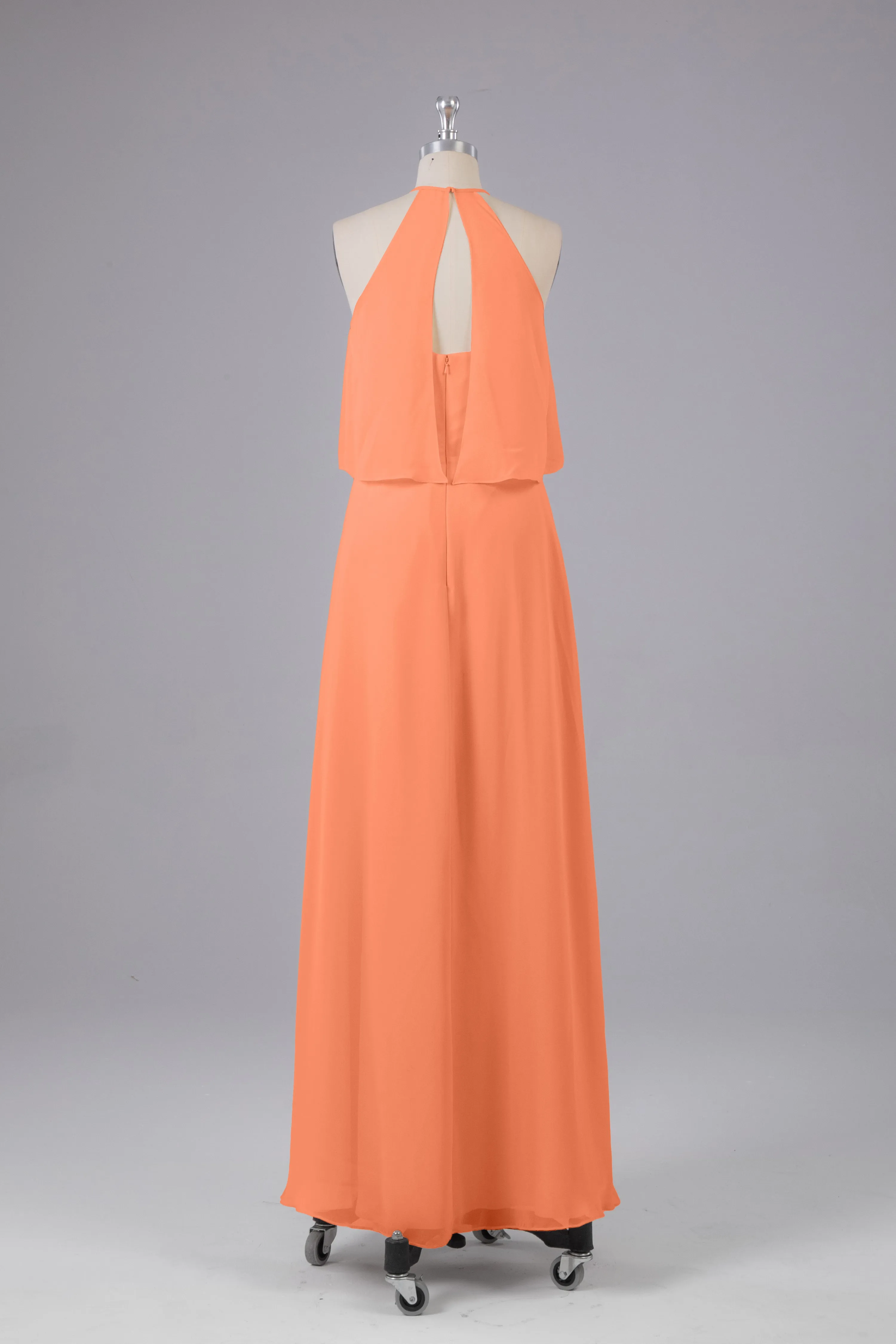 Simple Chiffon Column Halter Long Bridesmaid Dresses