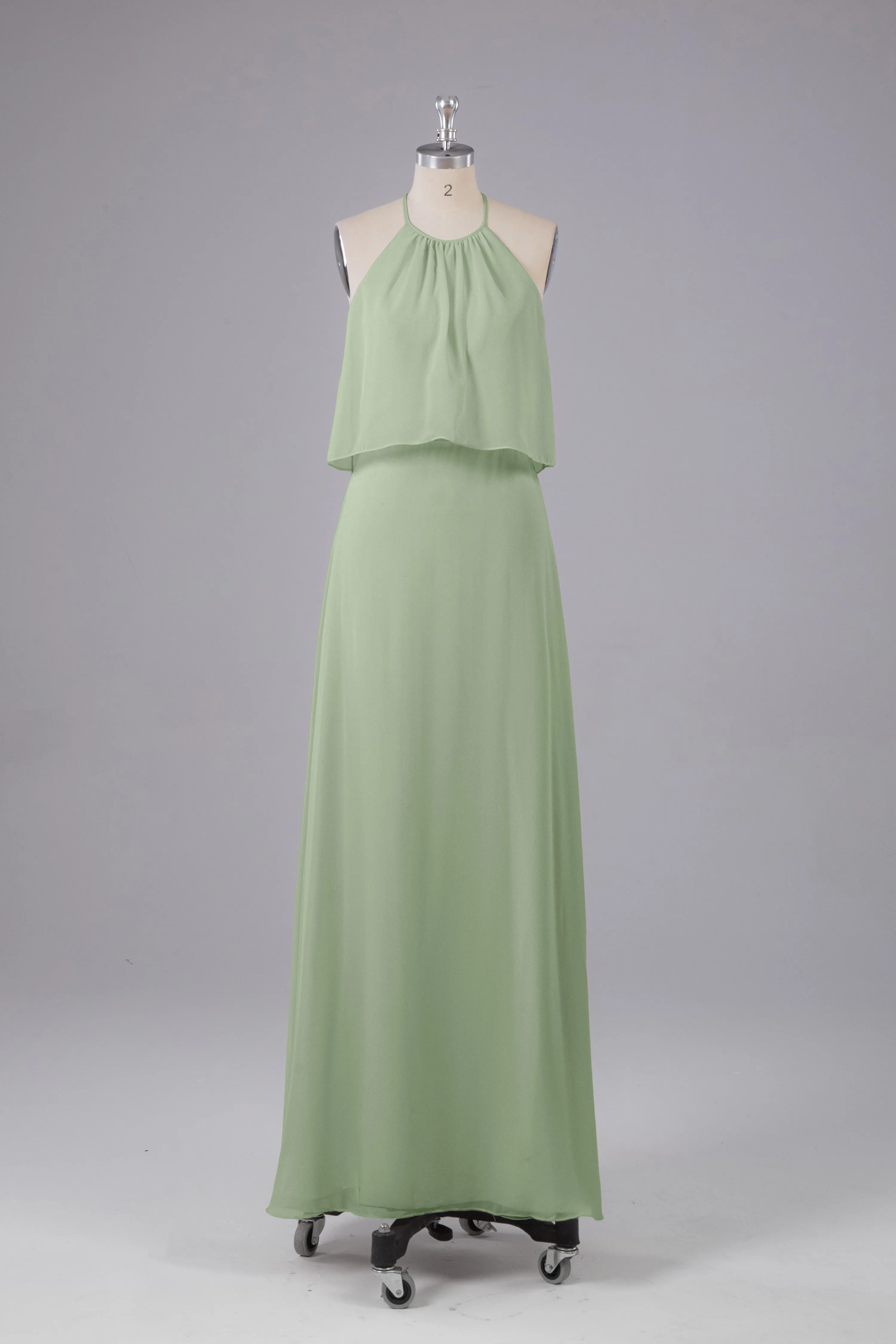 Simple Chiffon Column Halter Long Bridesmaid Dresses