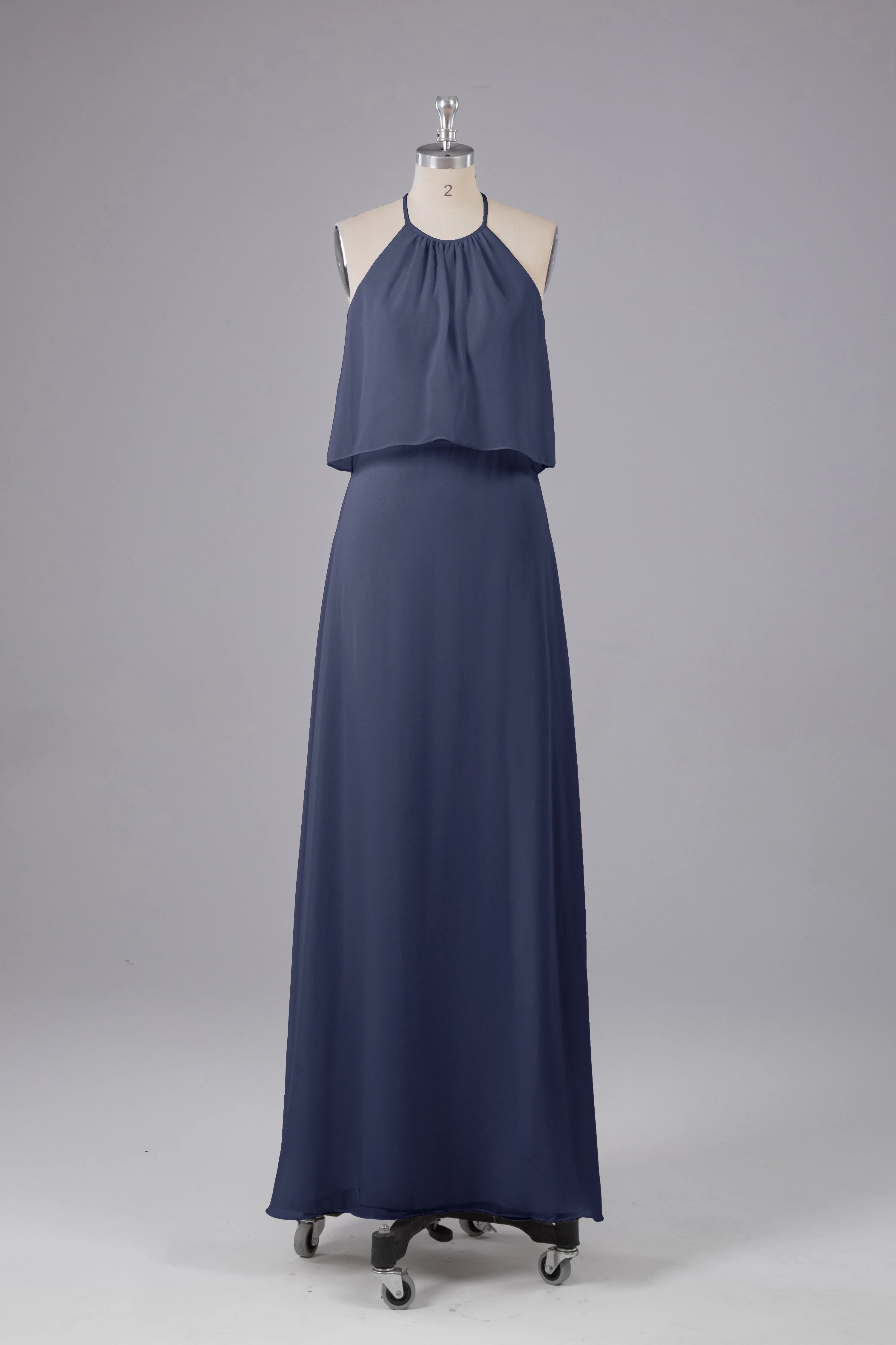 Simple Chiffon Column Halter Long Bridesmaid Dresses