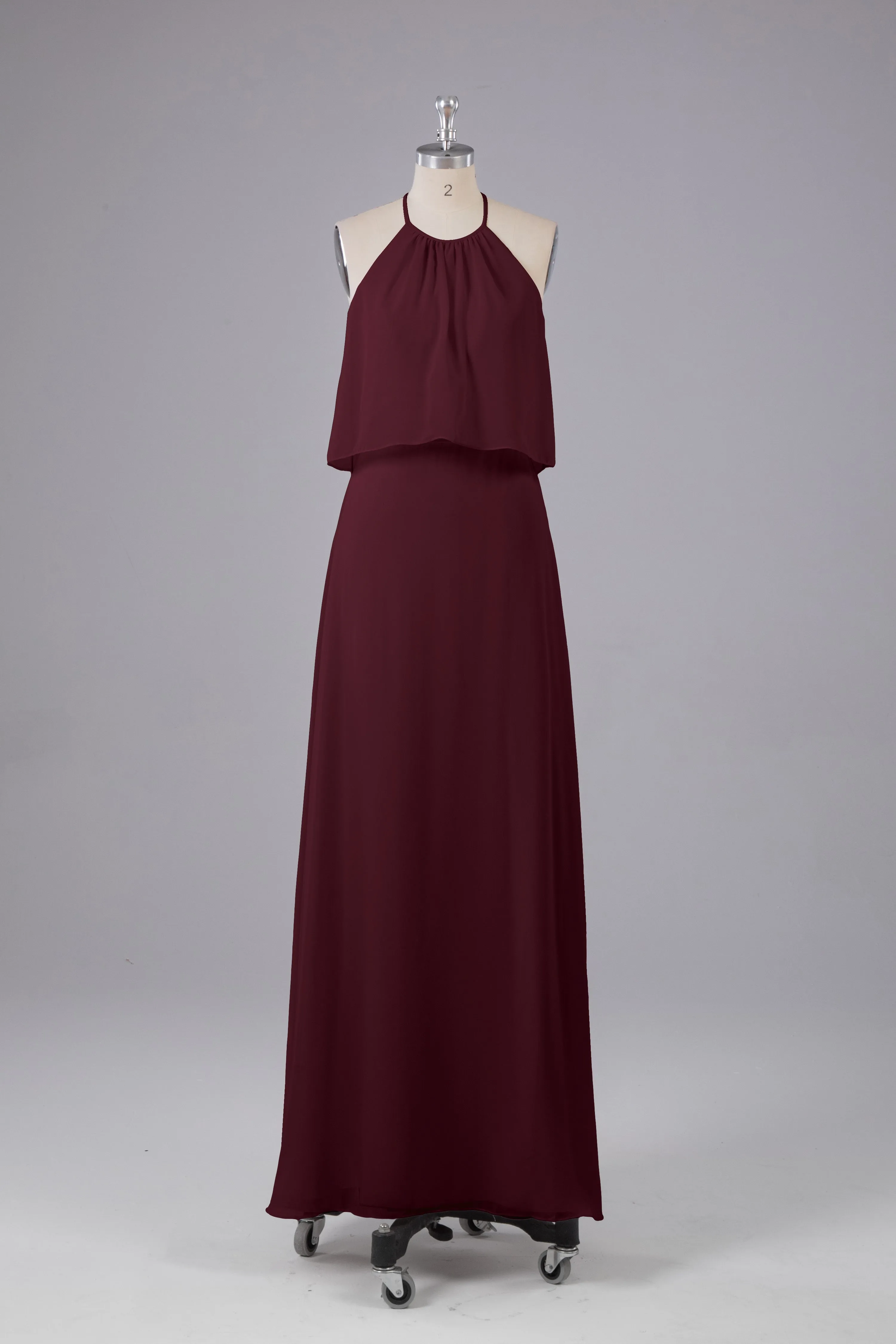 Simple Chiffon Column Halter Long Bridesmaid Dresses