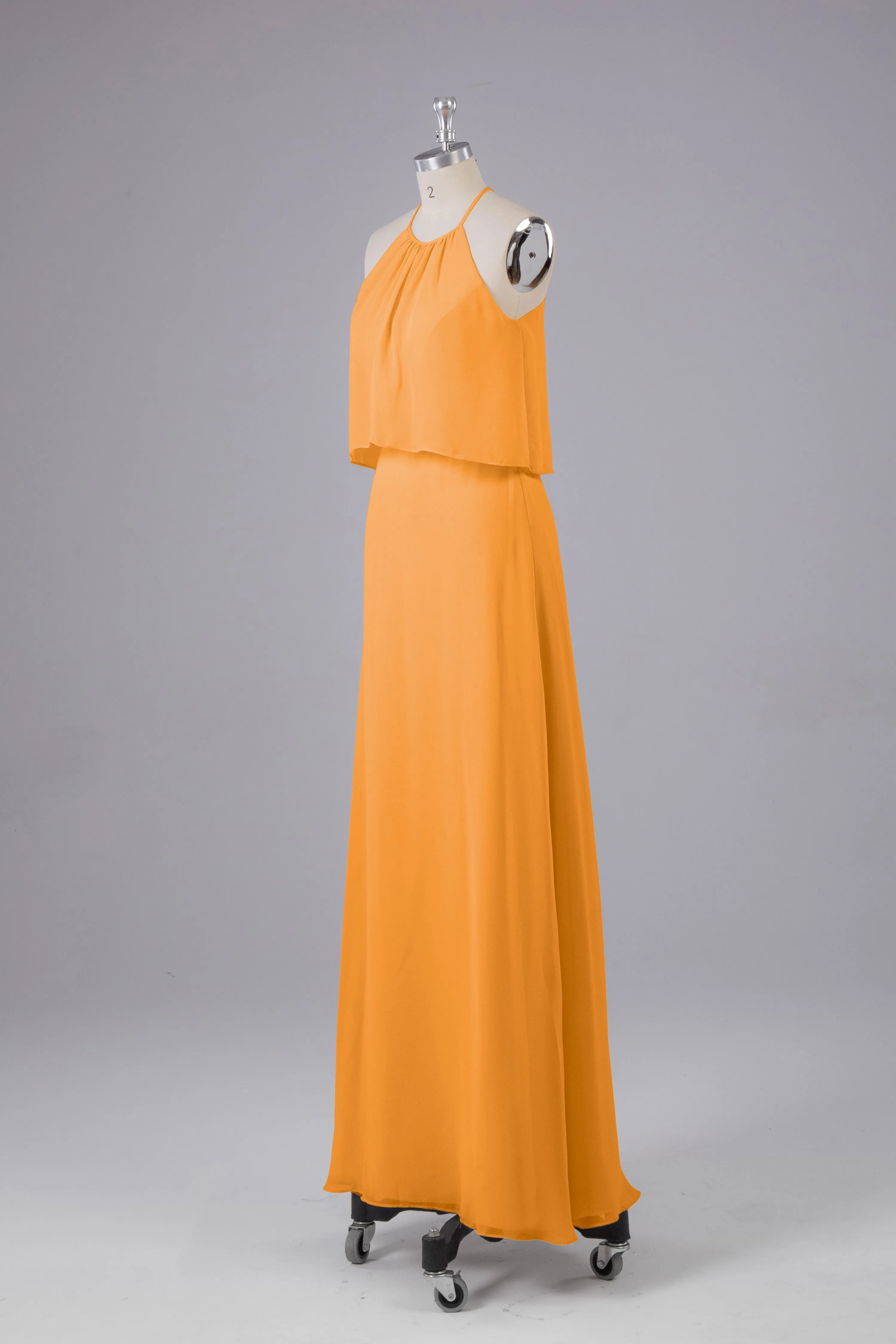 Simple Chiffon Column Halter Long Bridesmaid Dresses