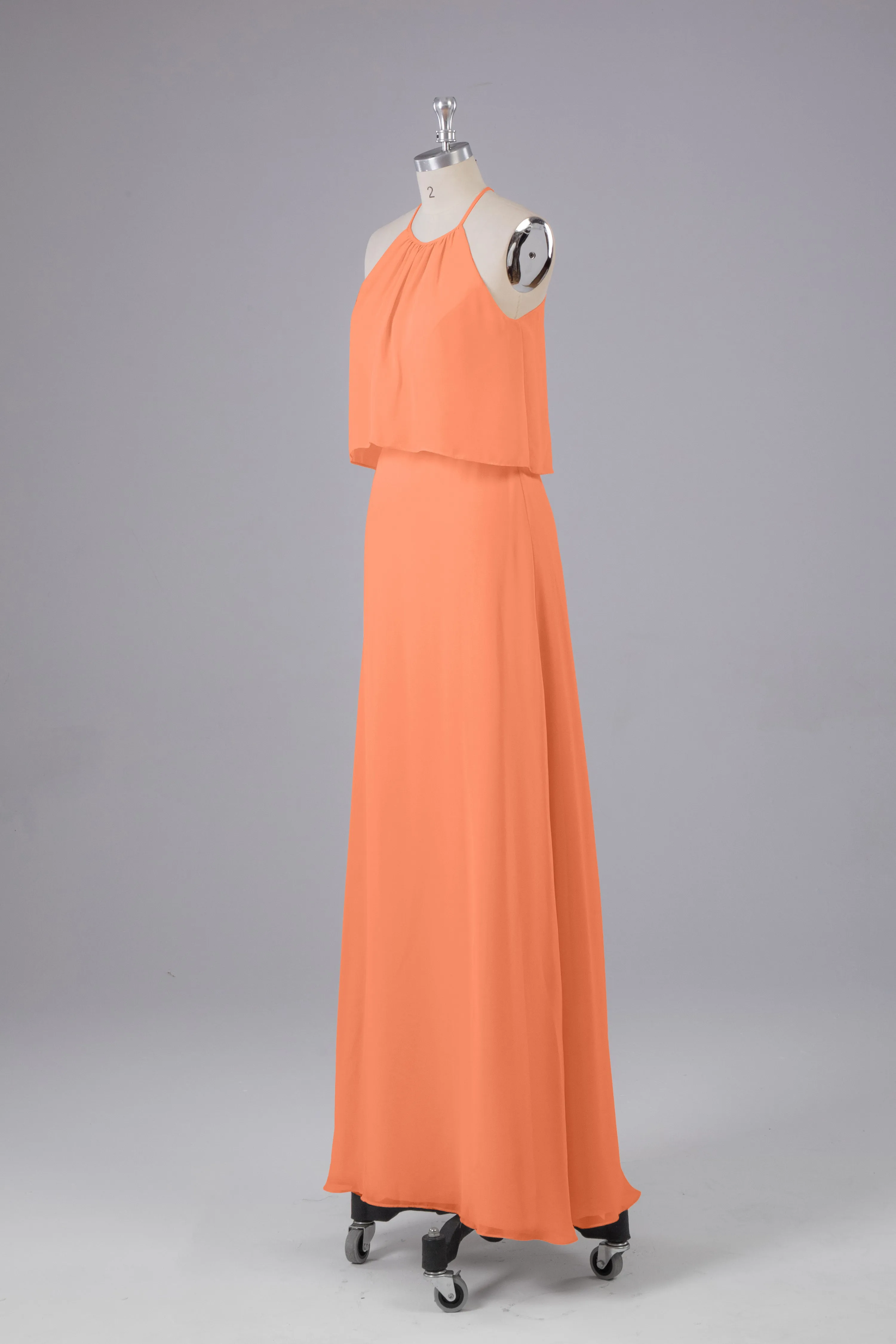 Simple Chiffon Column Halter Long Bridesmaid Dresses