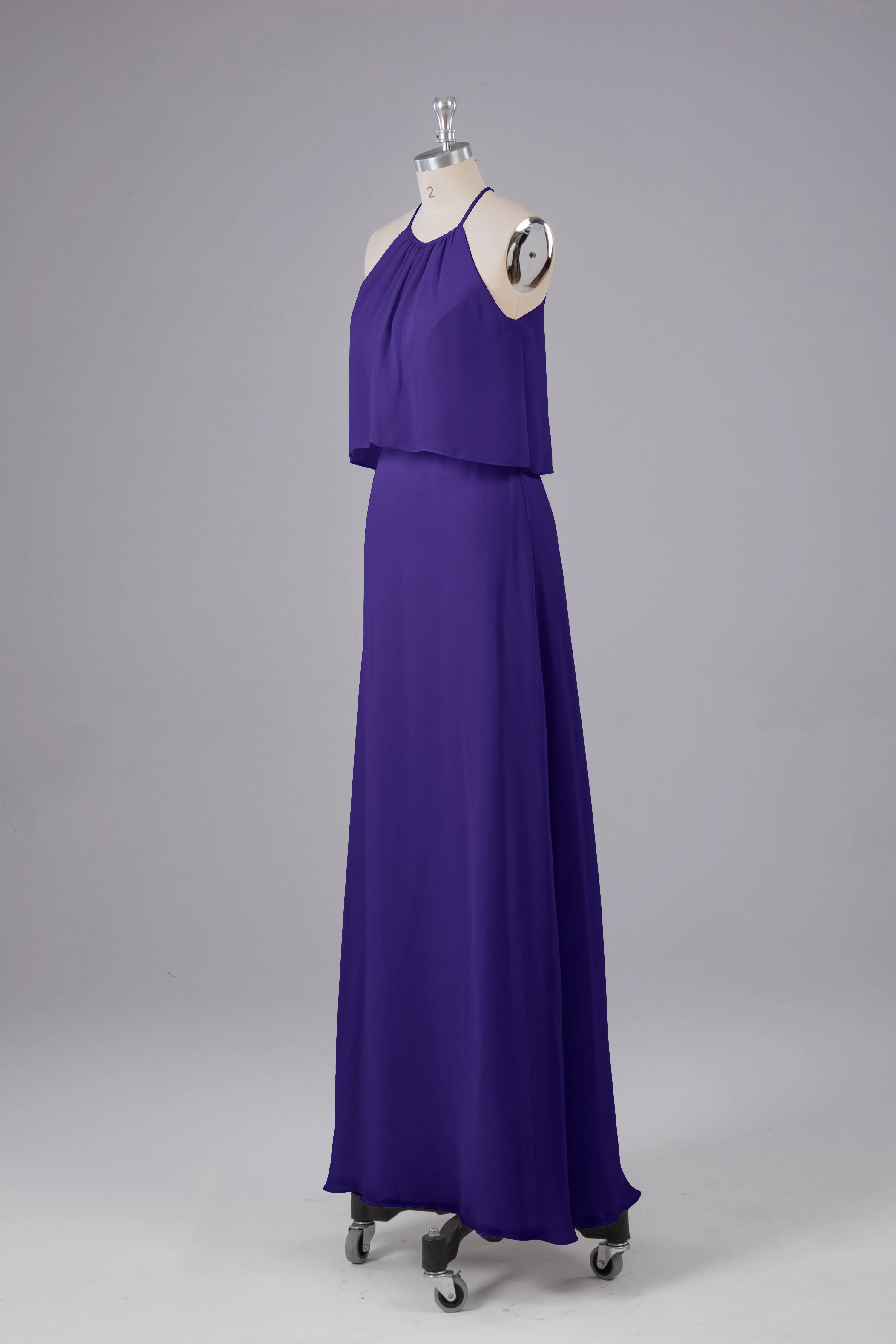 Simple Chiffon Column Halter Long Bridesmaid Dresses