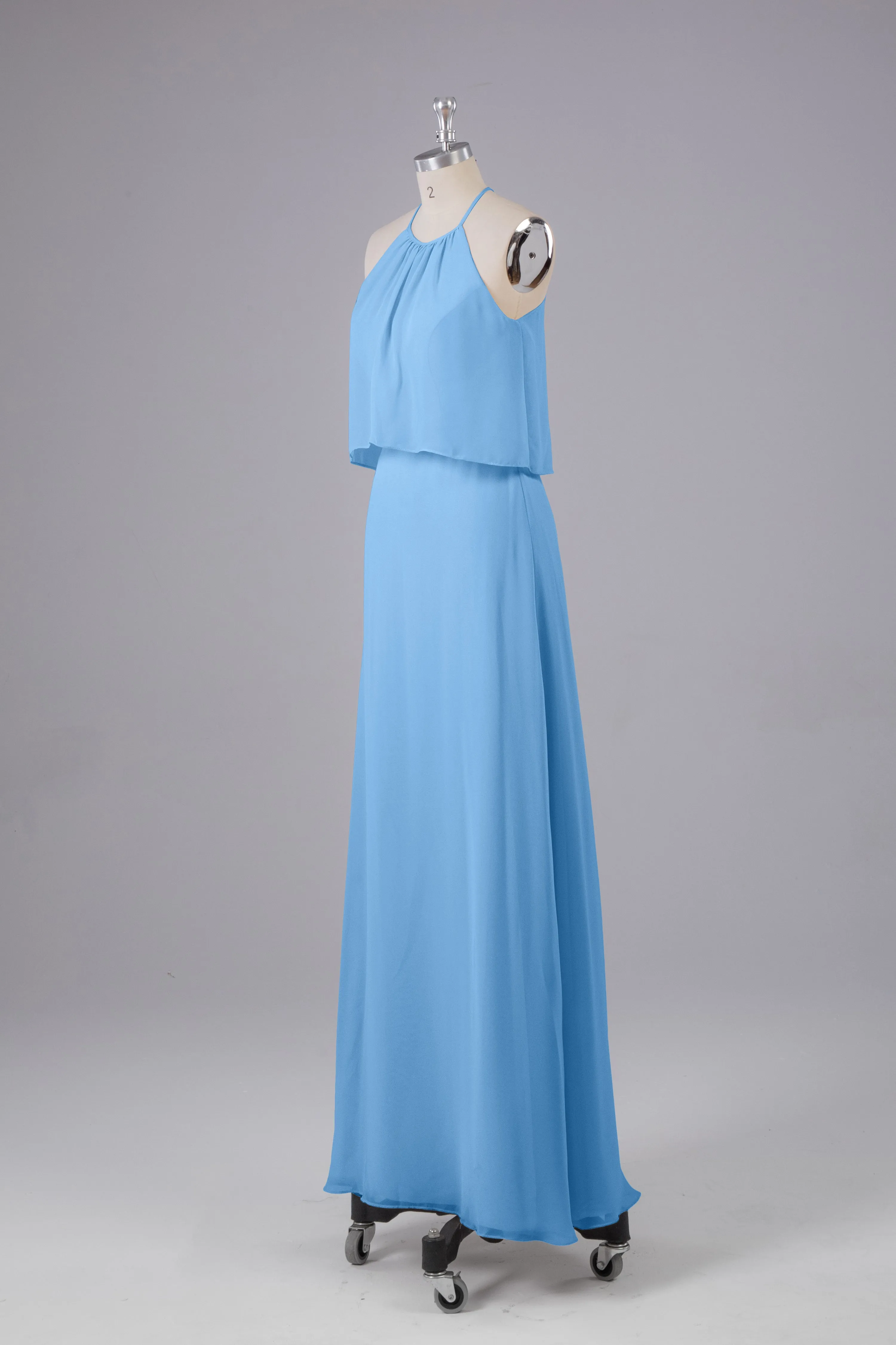 Simple Chiffon Column Halter Long Bridesmaid Dresses