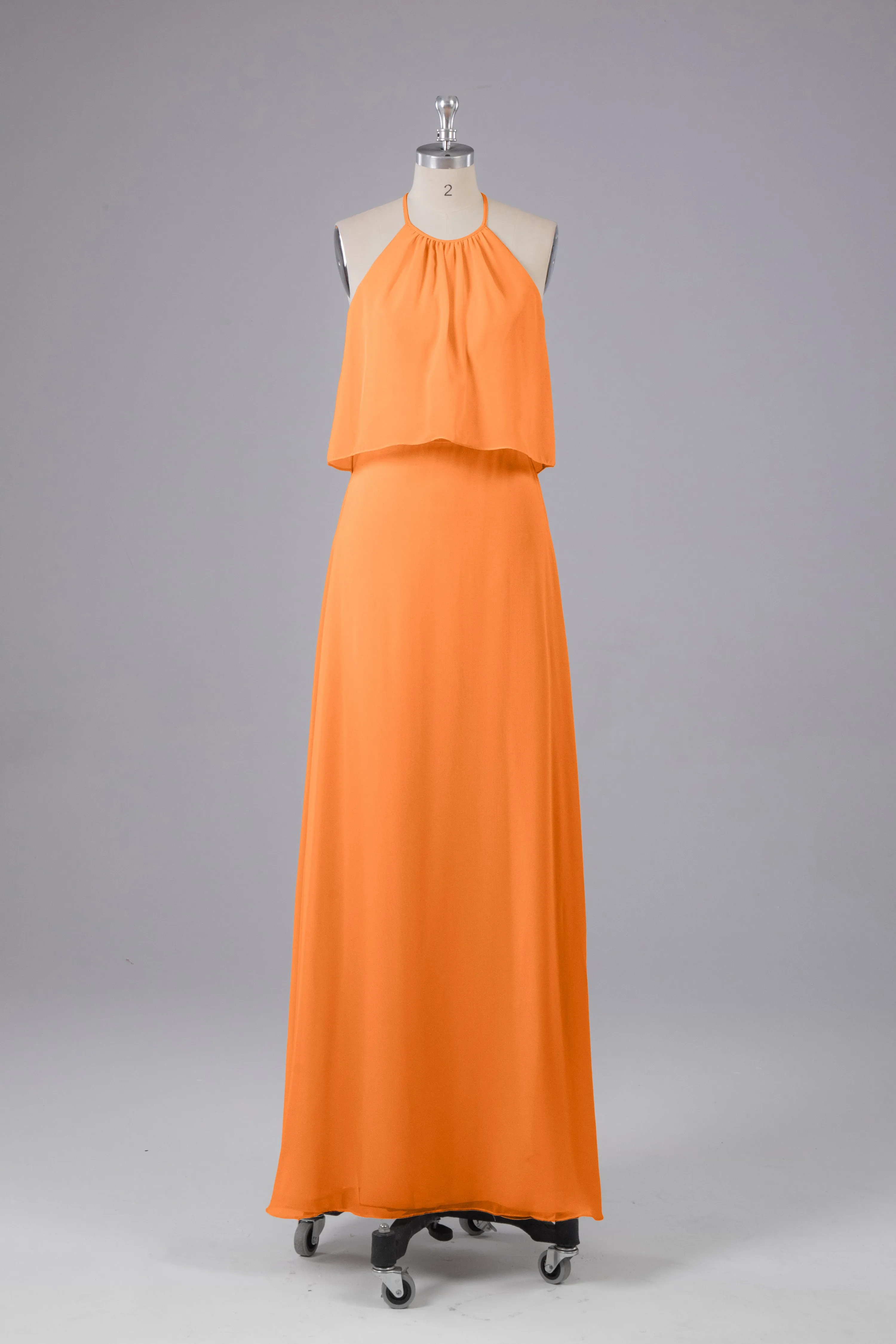 Simple Chiffon Column Halter Long Bridesmaid Dresses