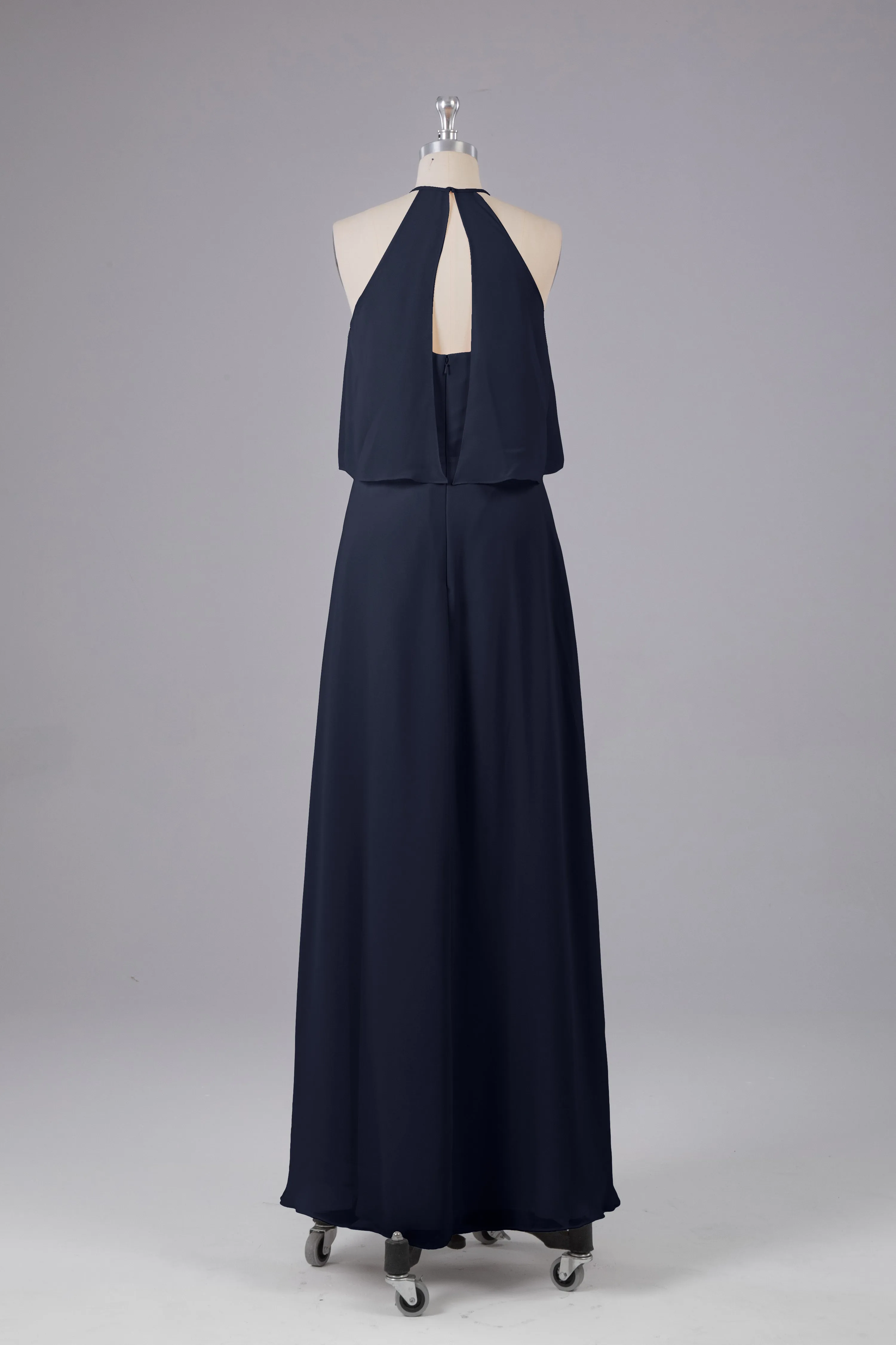 Simple Chiffon Column Halter Long Bridesmaid Dresses