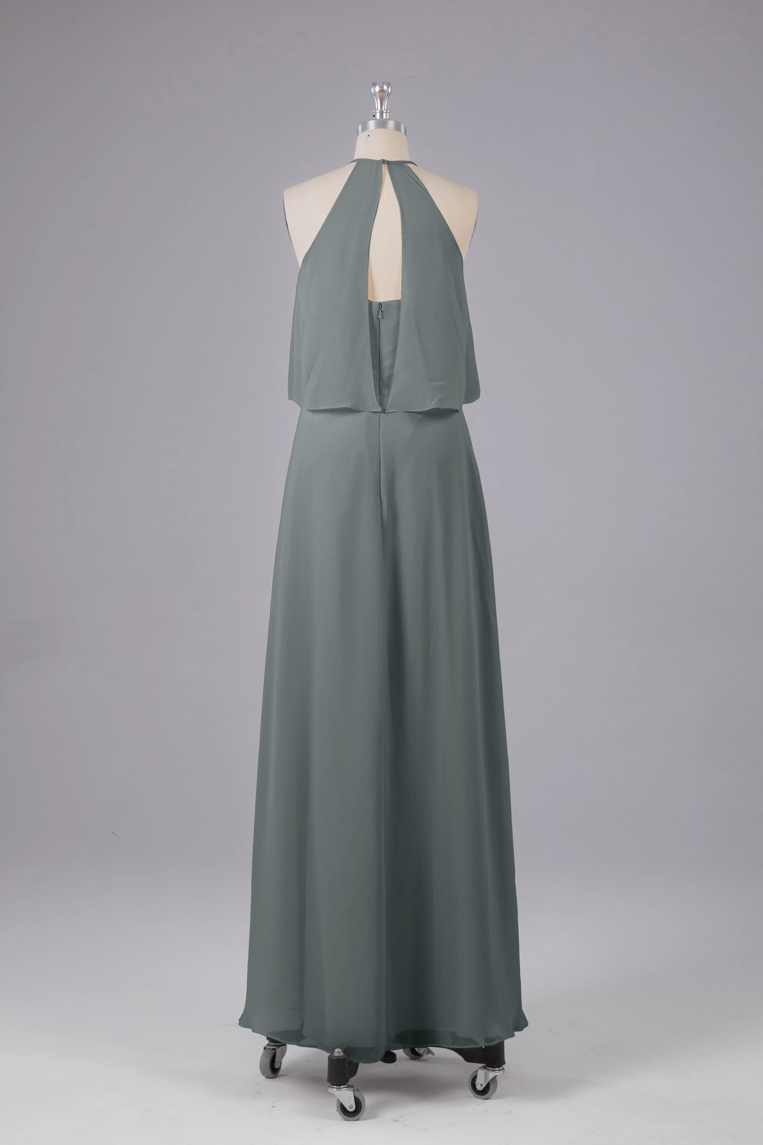 Simple Chiffon Column Halter Long Bridesmaid Dresses