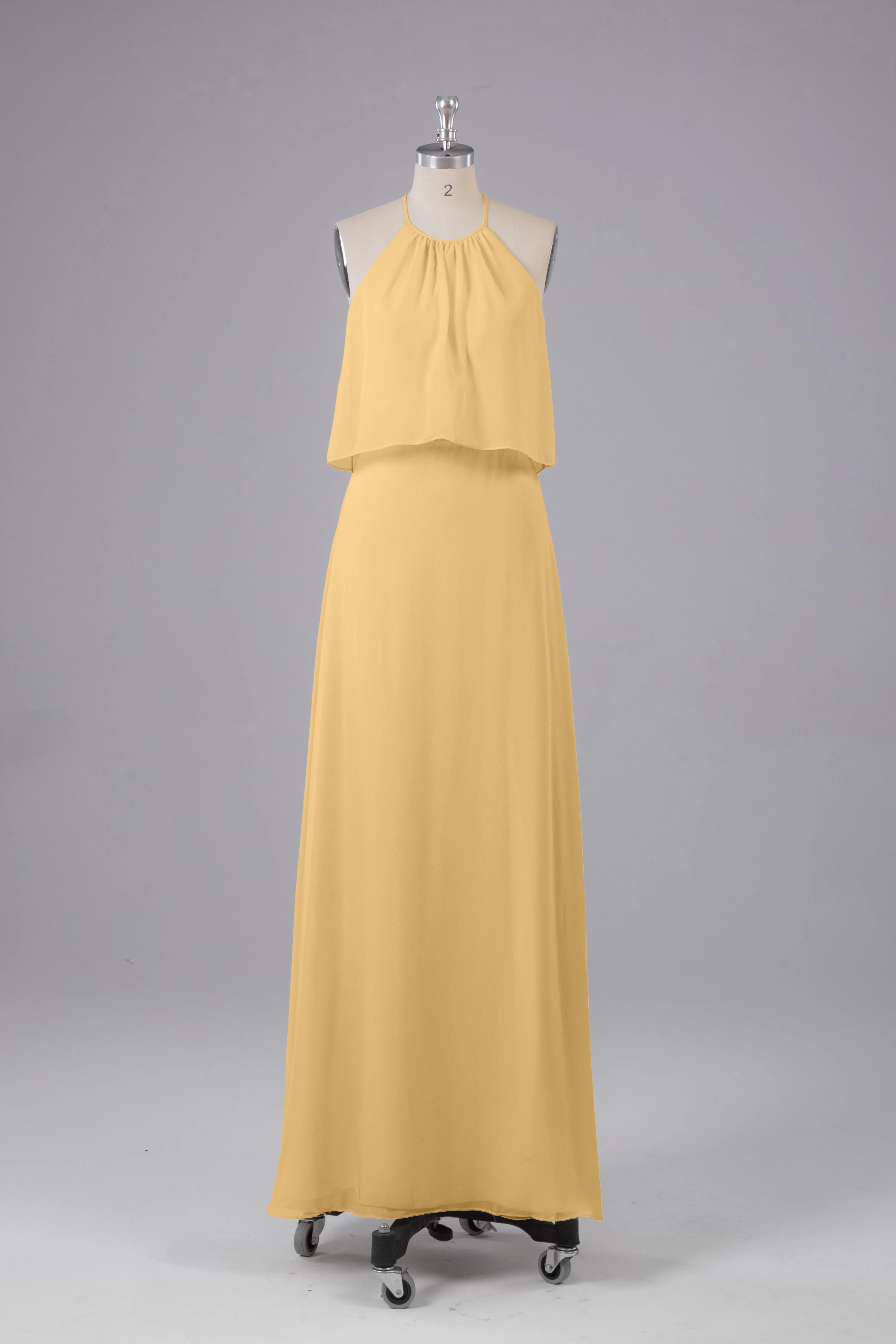 Simple Chiffon Column Halter Long Bridesmaid Dresses