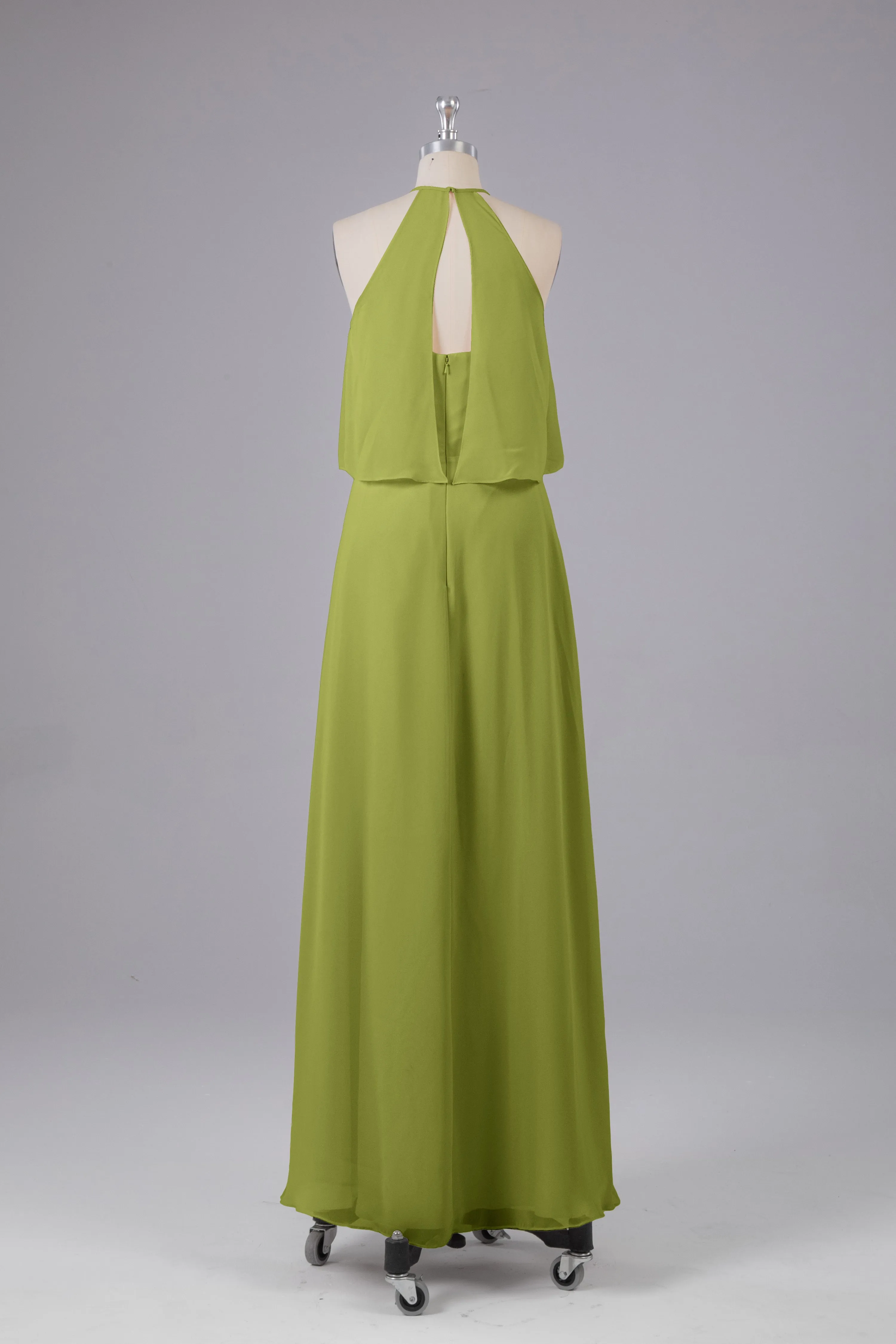 Simple Chiffon Column Halter Long Bridesmaid Dresses