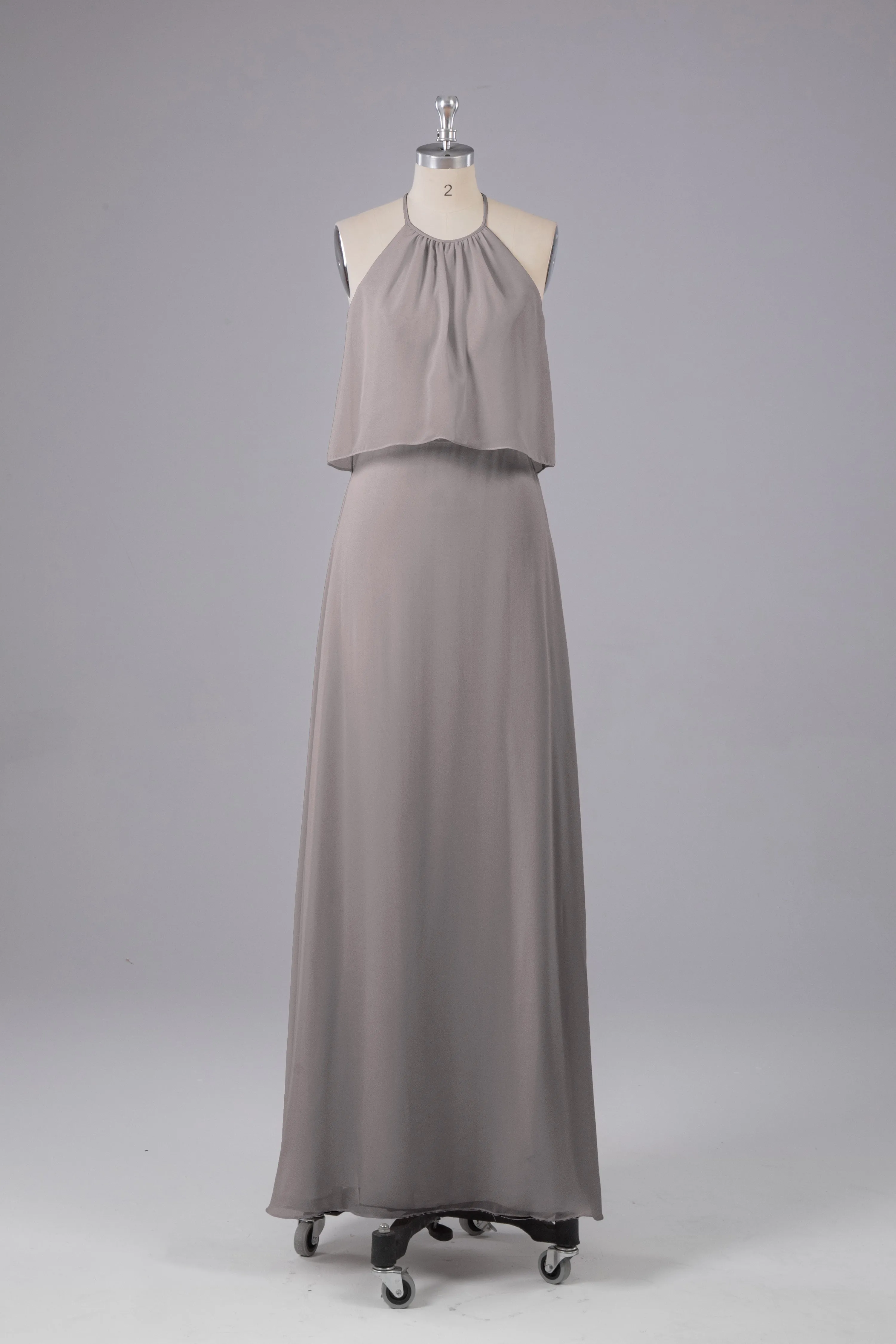 Simple Chiffon Column Halter Long Bridesmaid Dresses
