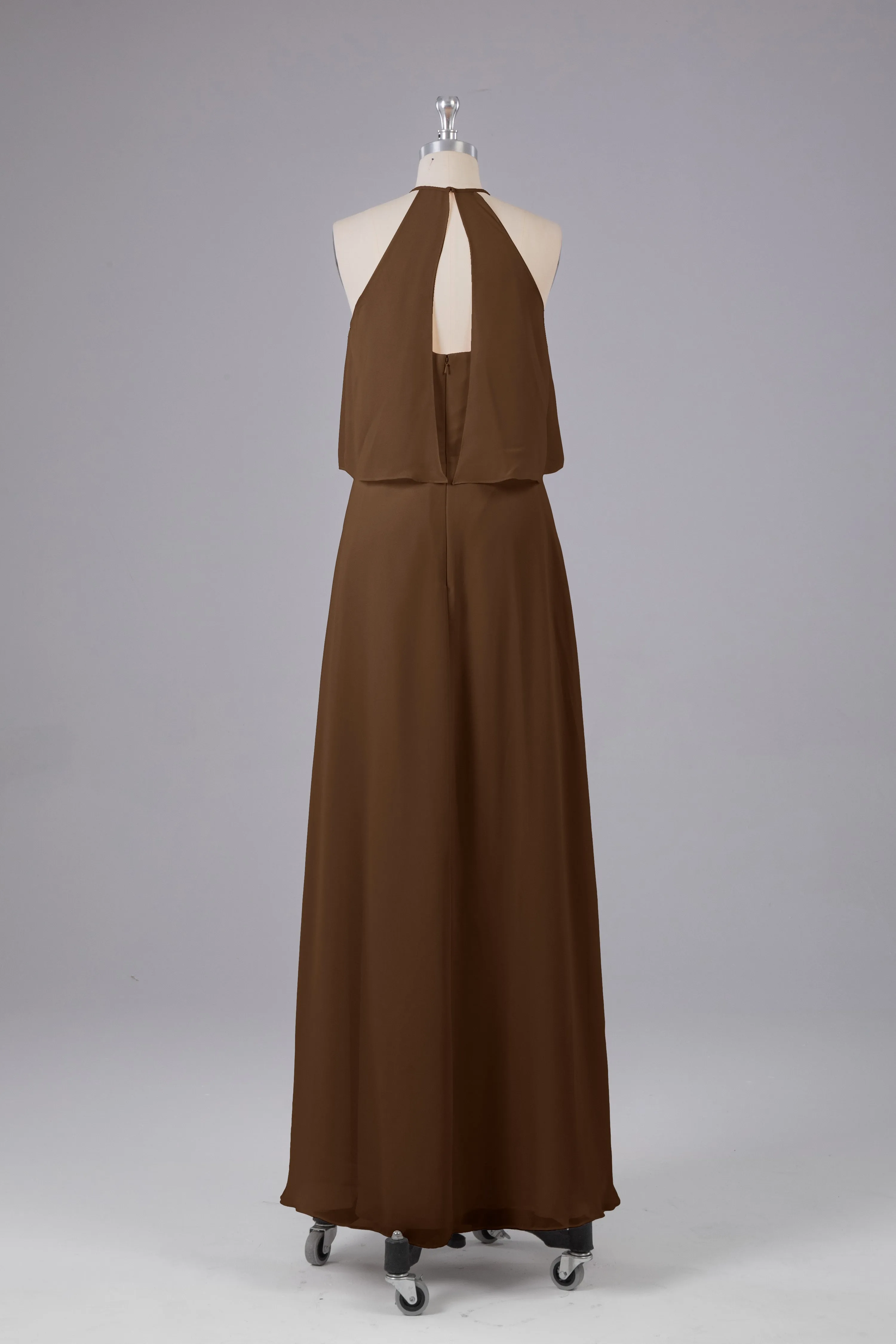 Simple Chiffon Column Halter Long Bridesmaid Dresses