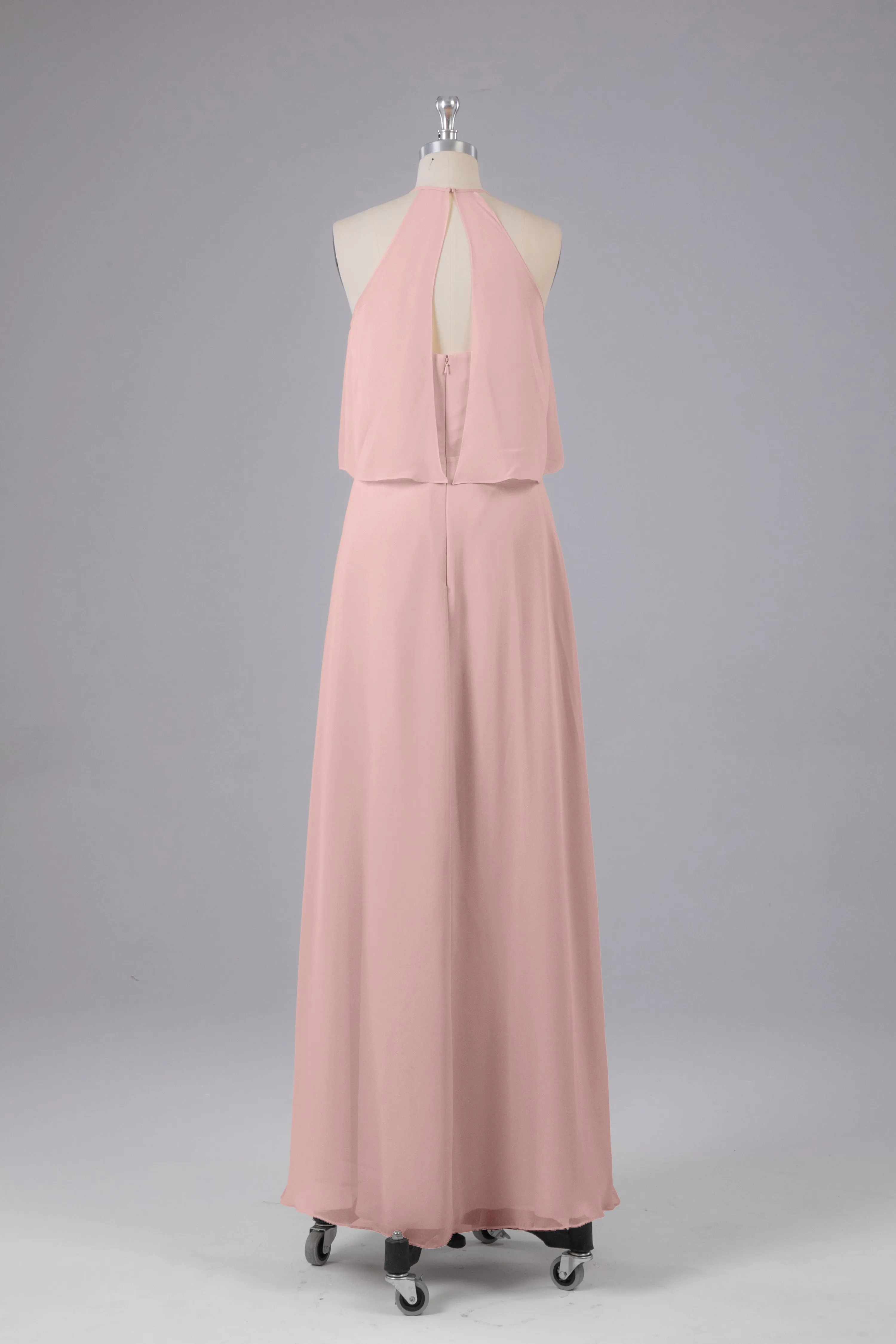Simple Chiffon Column Halter Long Bridesmaid Dresses