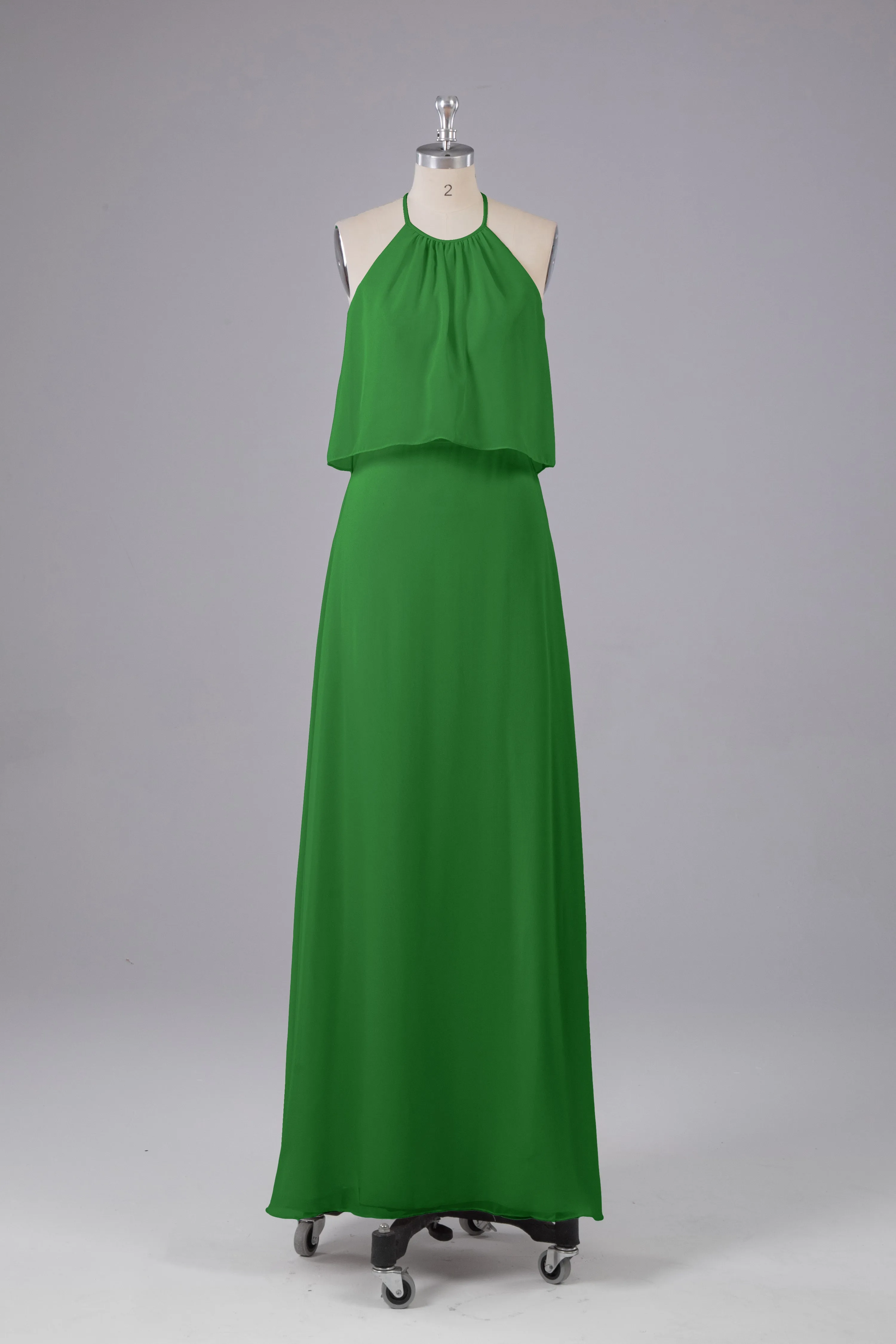 Simple Chiffon Column Halter Long Bridesmaid Dresses
