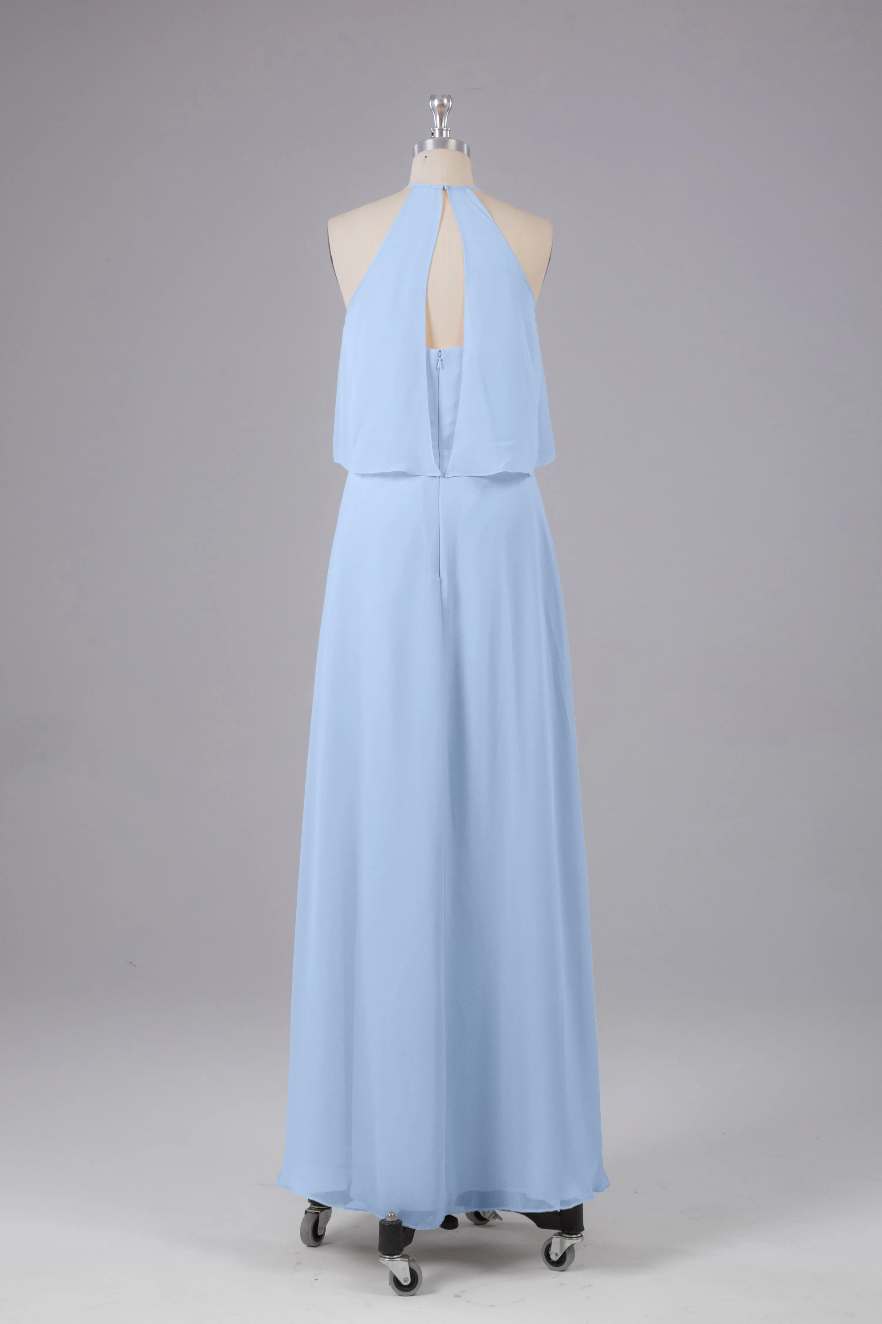 Simple Chiffon Column Halter Long Bridesmaid Dresses