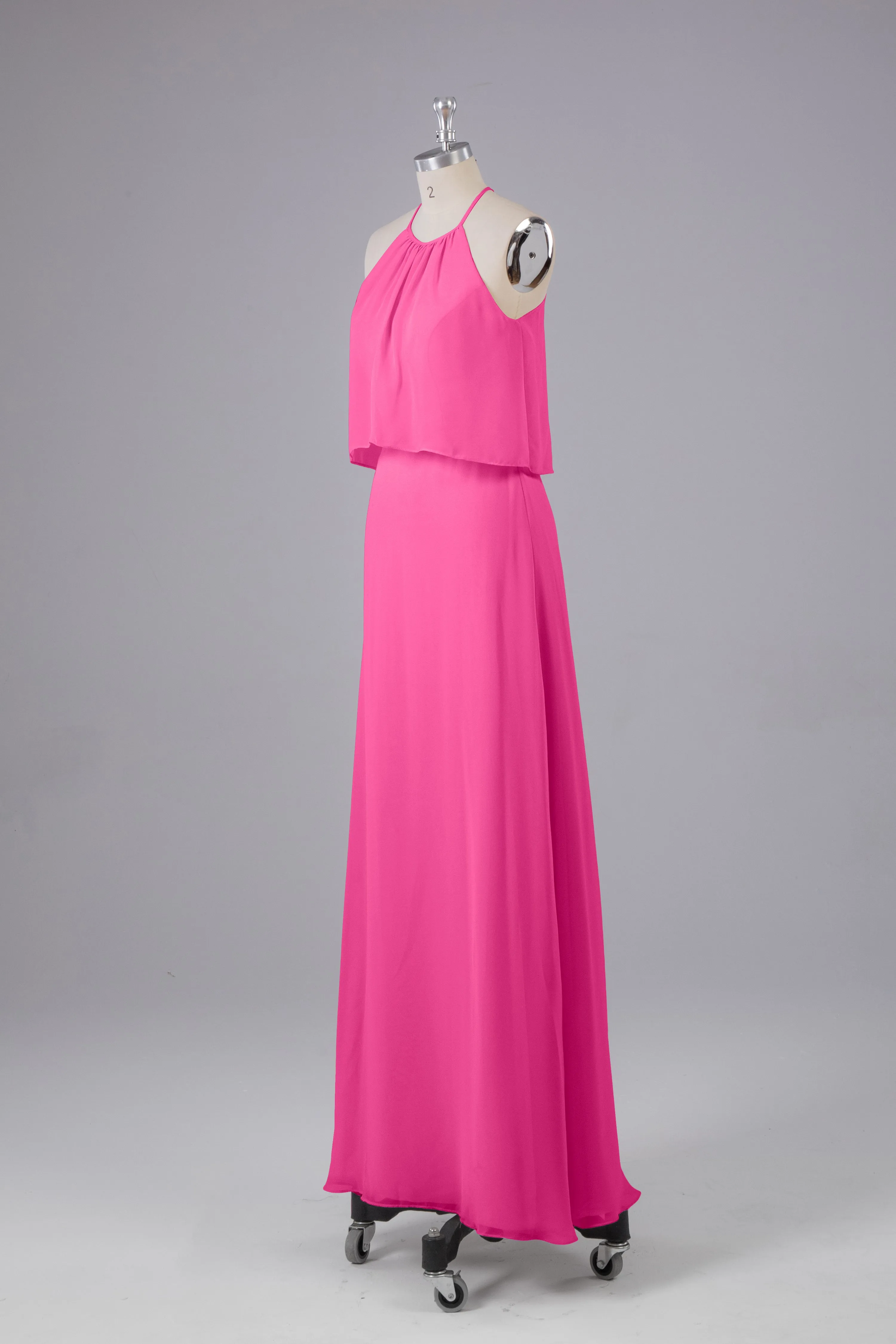 Simple Chiffon Column Halter Long Bridesmaid Dresses