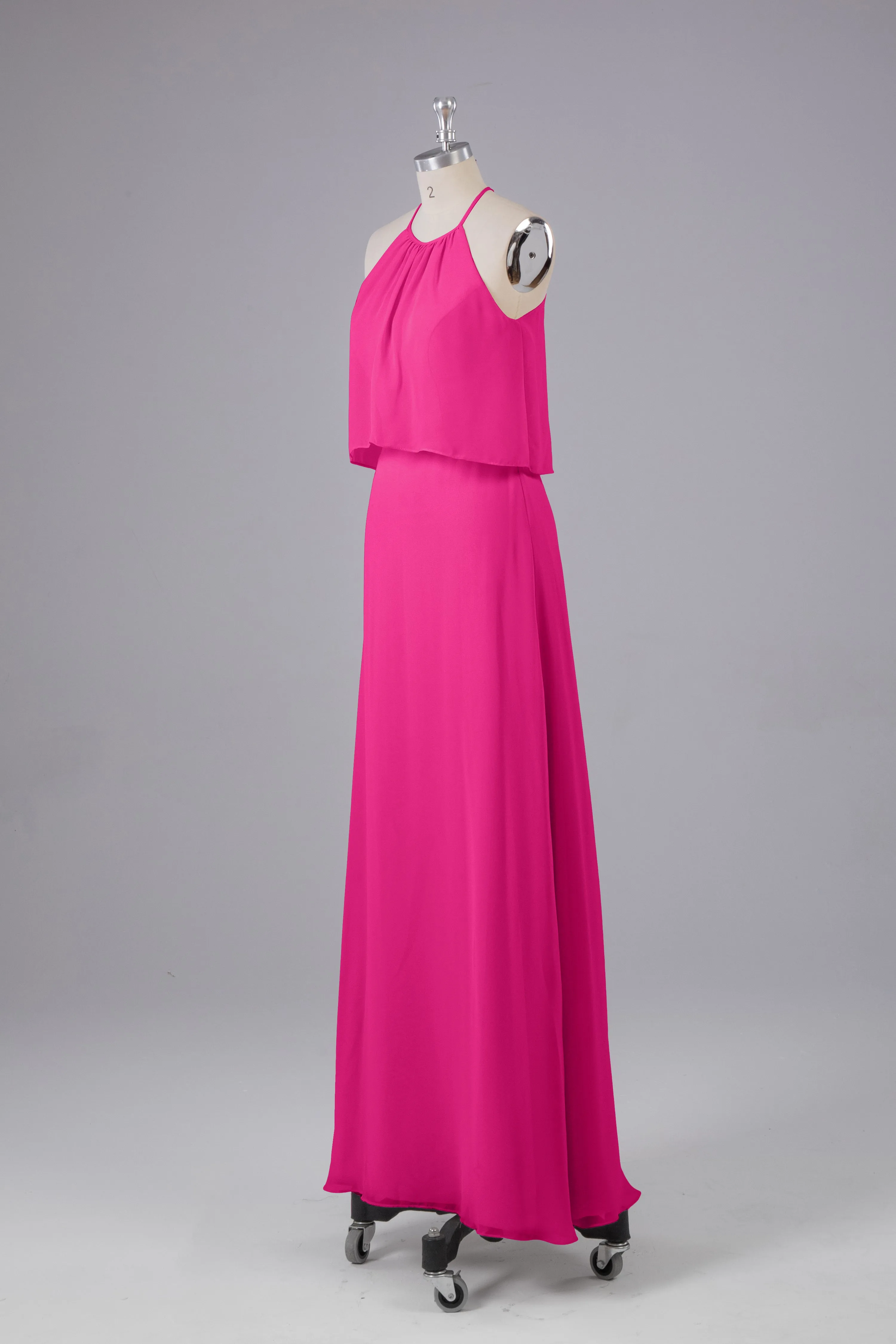 Simple Chiffon Column Halter Long Bridesmaid Dresses