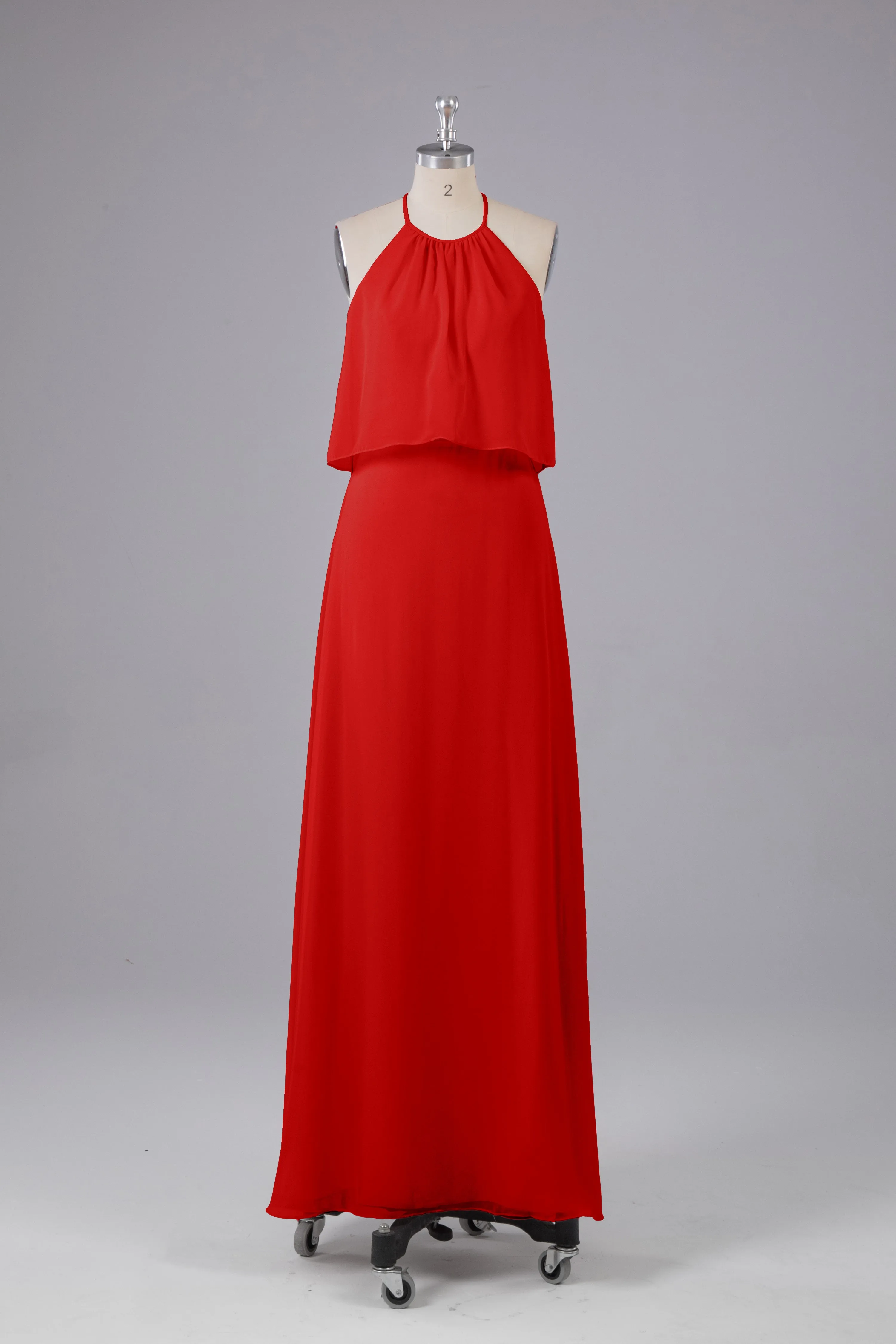 Simple Chiffon Column Halter Long Bridesmaid Dresses