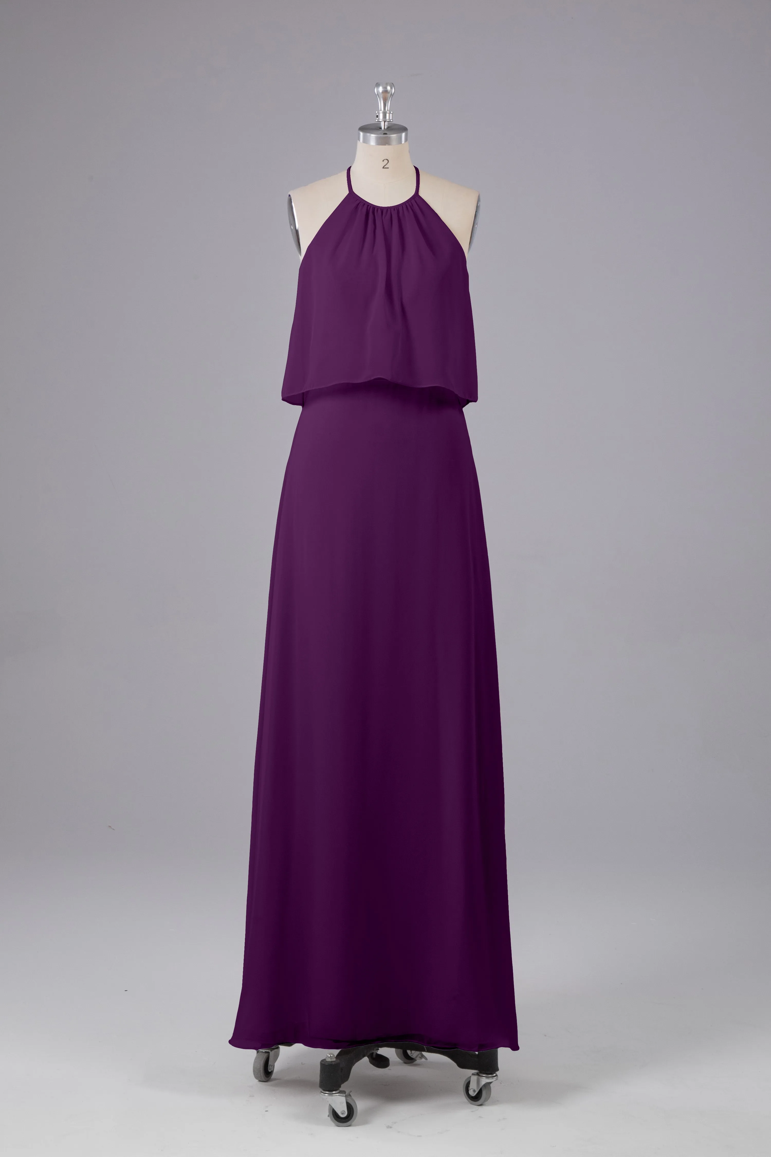 Simple Chiffon Column Halter Long Bridesmaid Dresses
