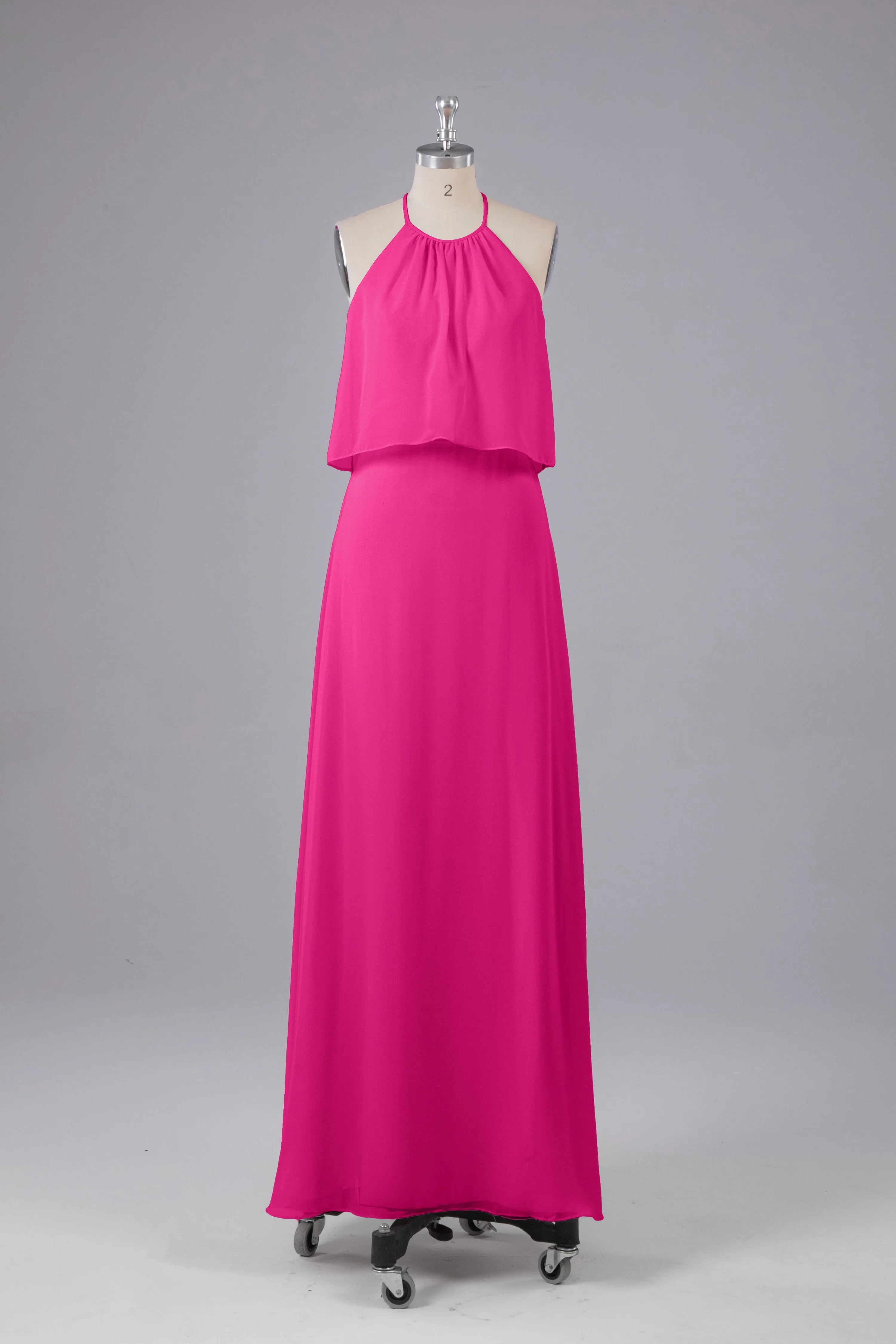 Simple Chiffon Column Halter Long Bridesmaid Dresses