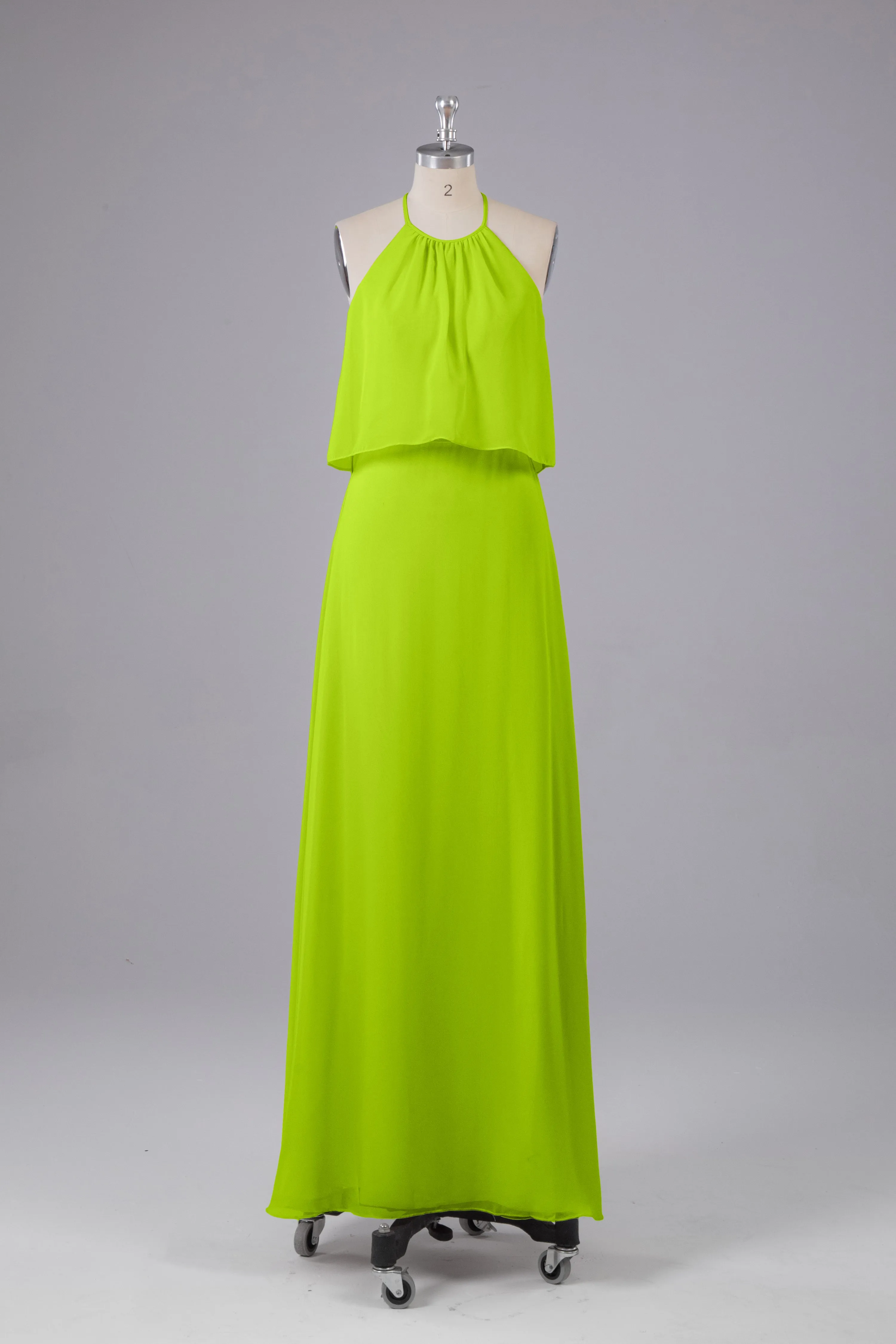 Simple Chiffon Column Halter Long Bridesmaid Dresses