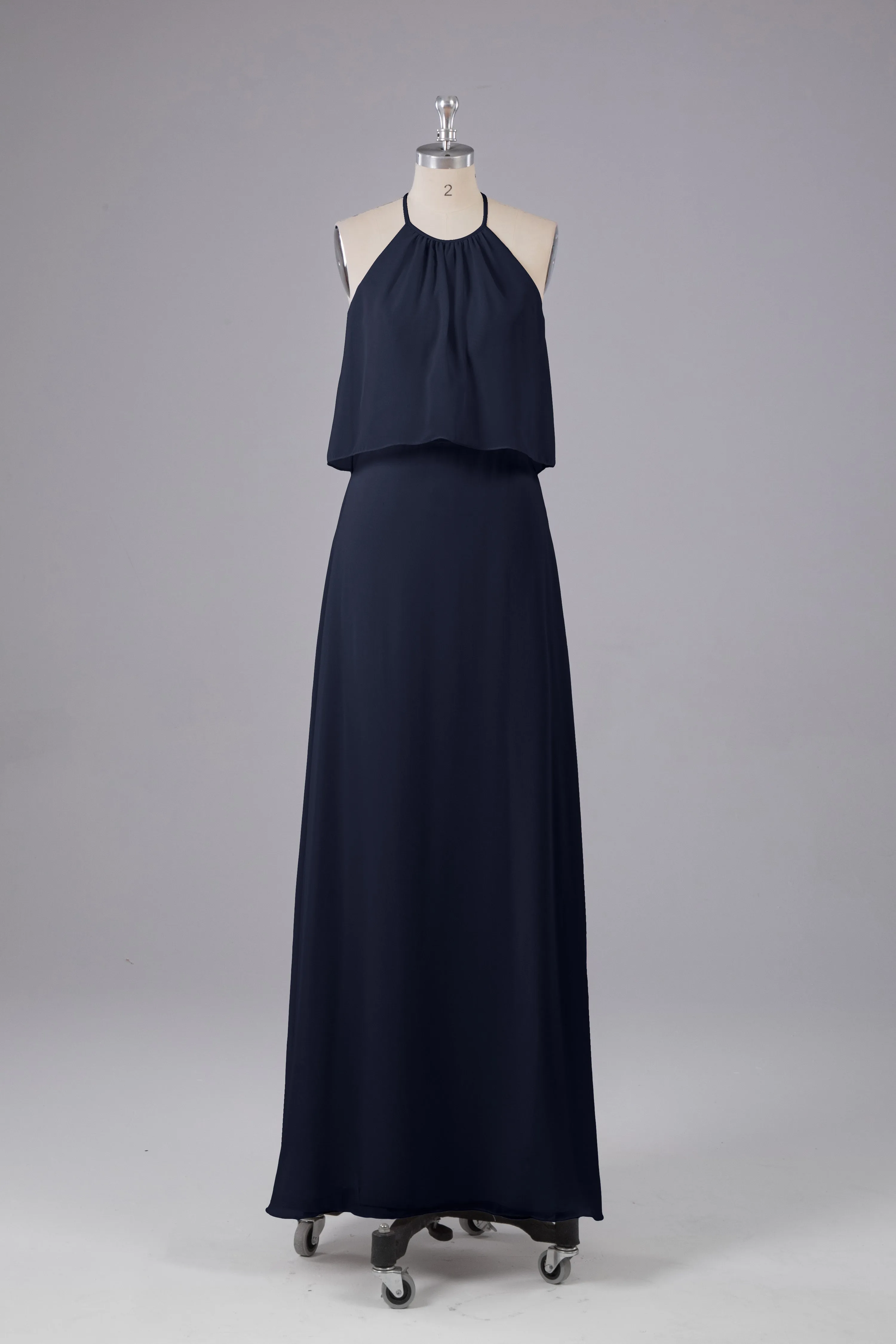 Simple Chiffon Column Halter Long Bridesmaid Dresses