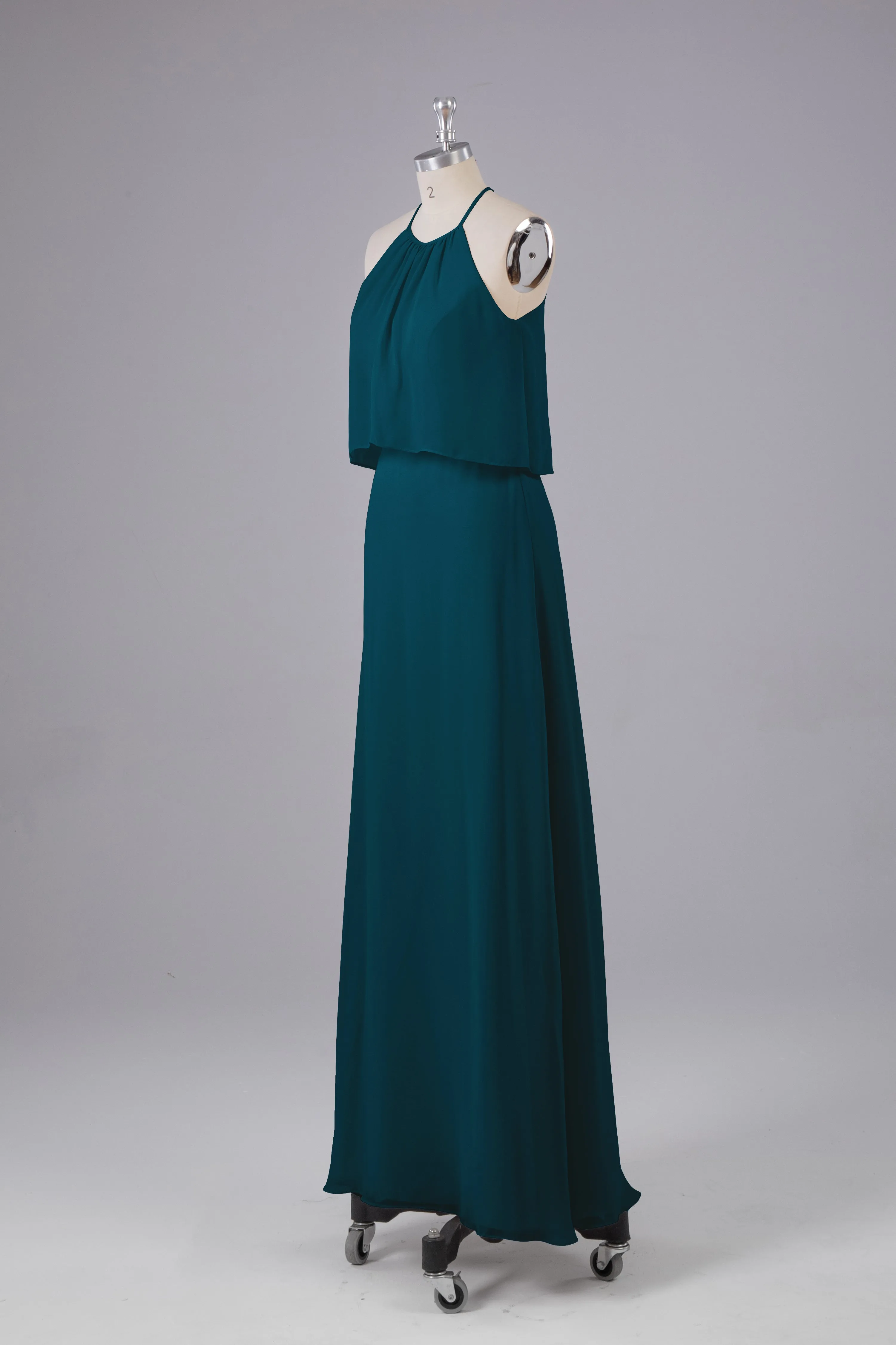 Simple Chiffon Column Halter Long Bridesmaid Dresses