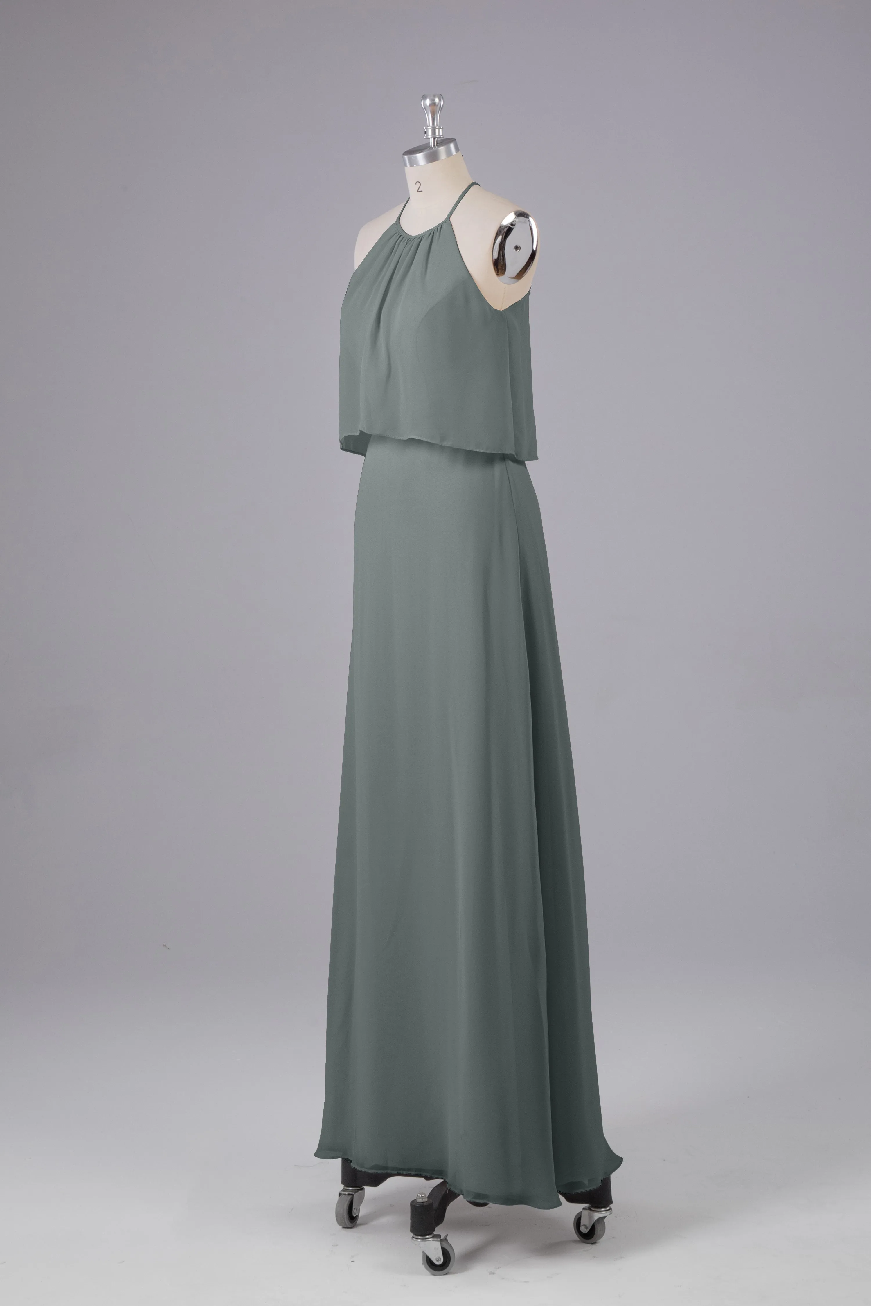 Simple Chiffon Column Halter Long Bridesmaid Dresses