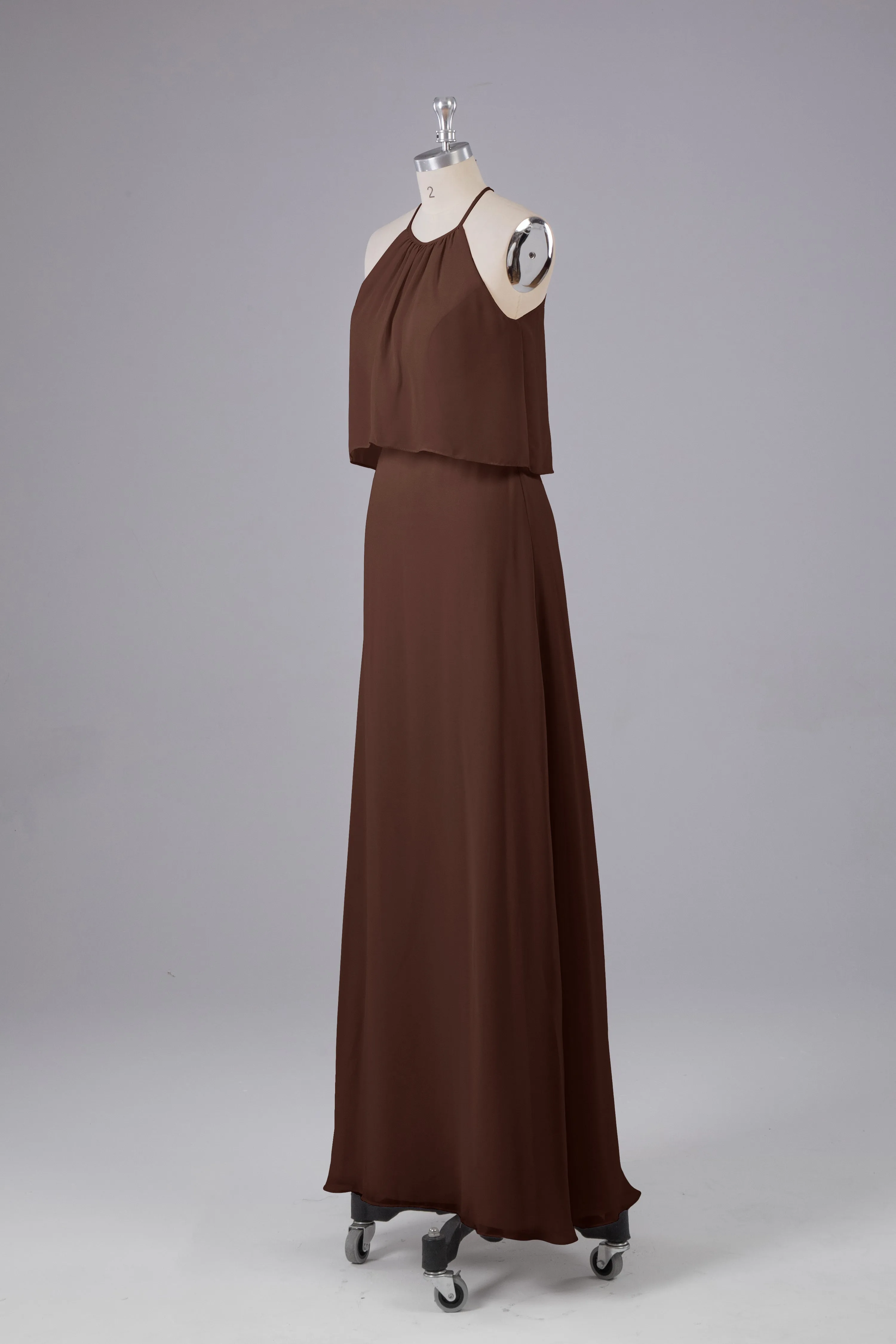 Simple Chiffon Column Halter Long Bridesmaid Dresses