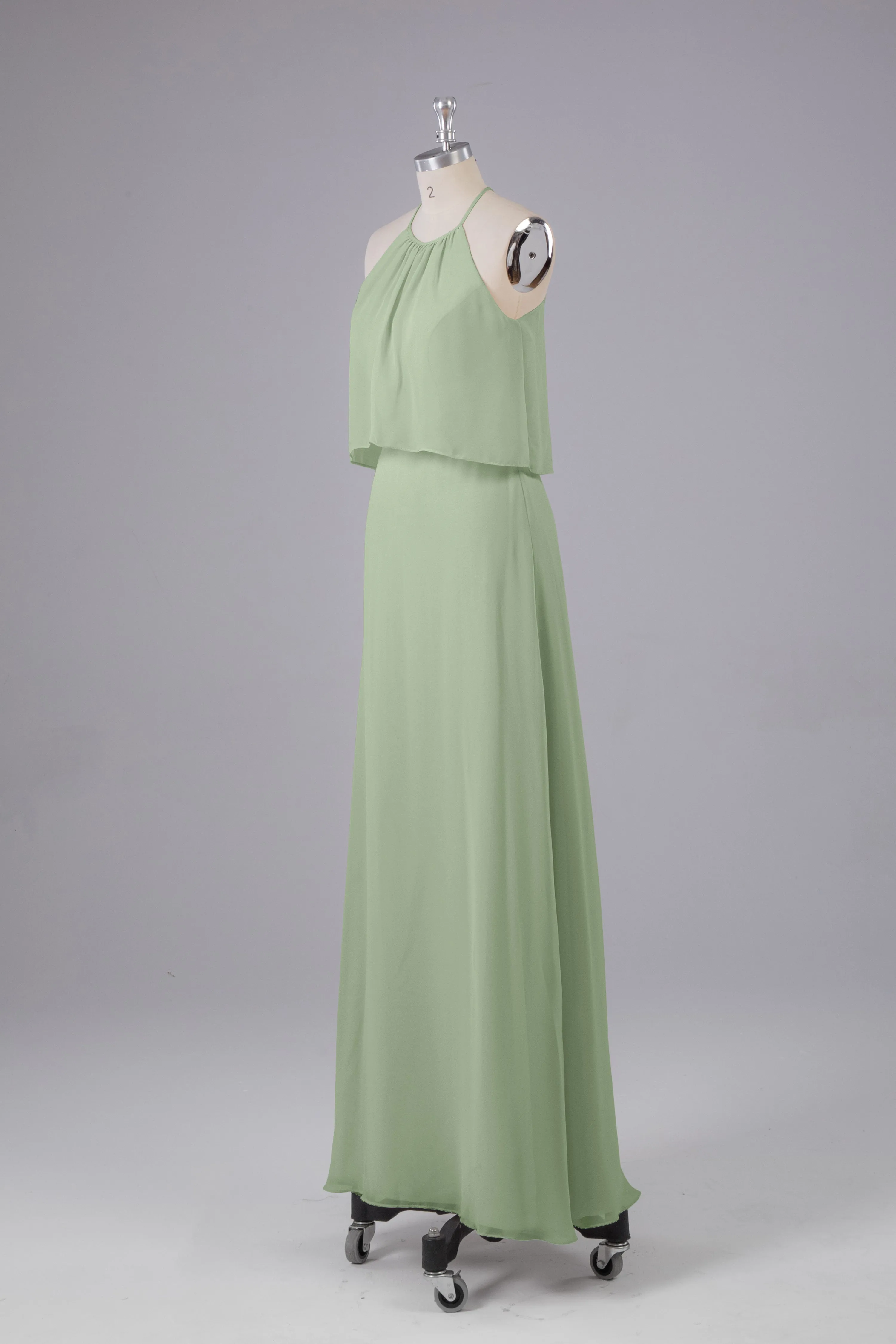 Simple Chiffon Column Halter Long Bridesmaid Dresses