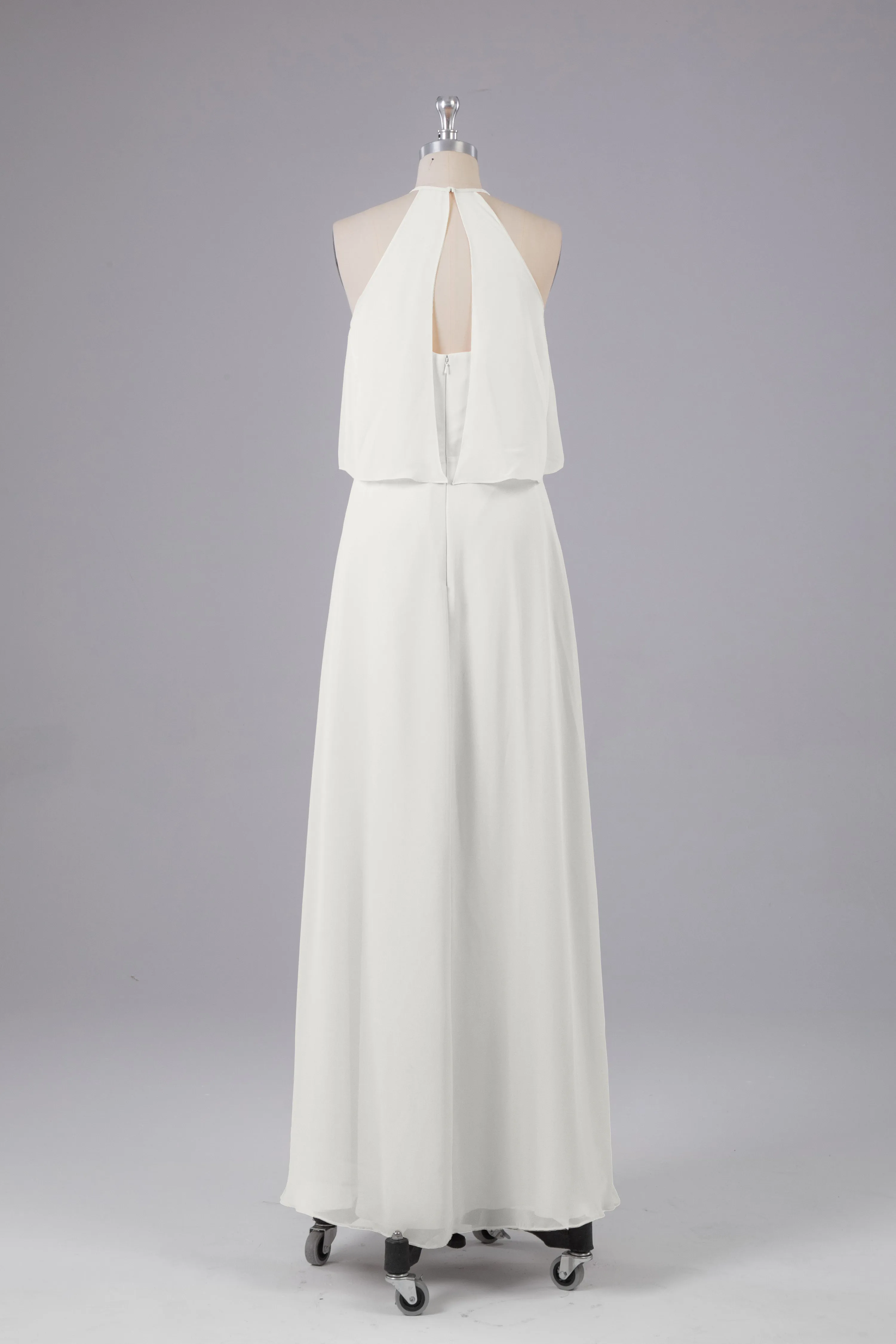 Simple Chiffon Column Halter Long Bridesmaid Dresses